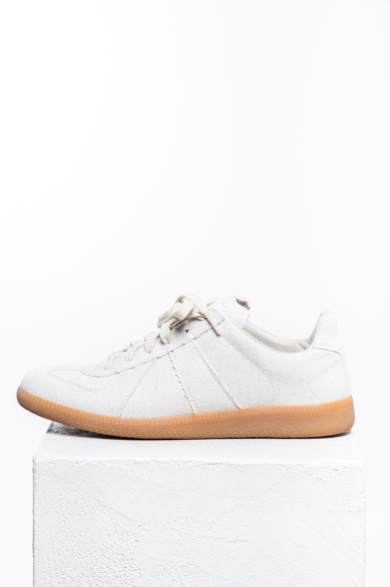 Beige Canvas Raw-Edge Trim Sneakers