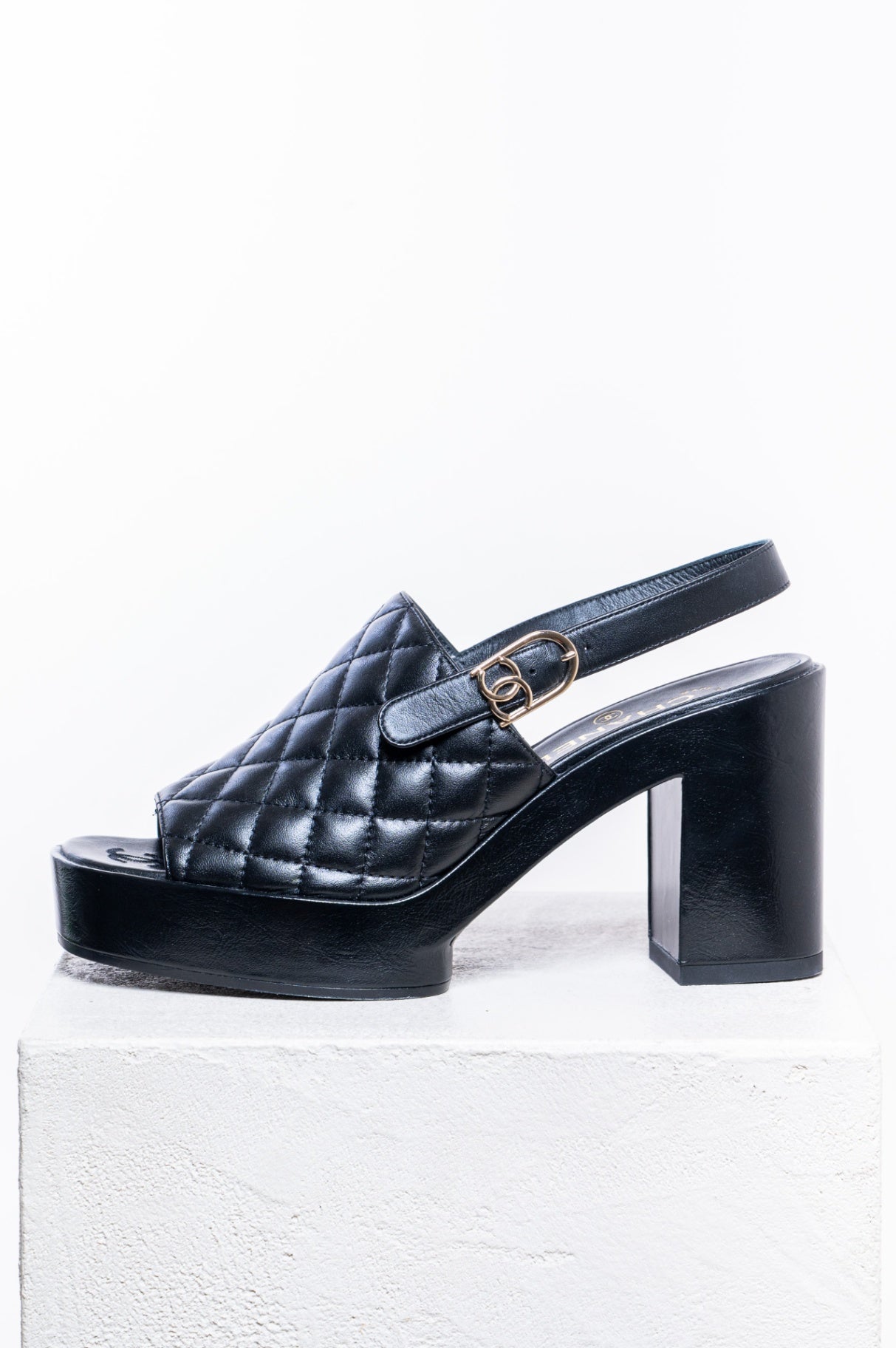 Black 2024 Quilted Slingback Platform Sandals
