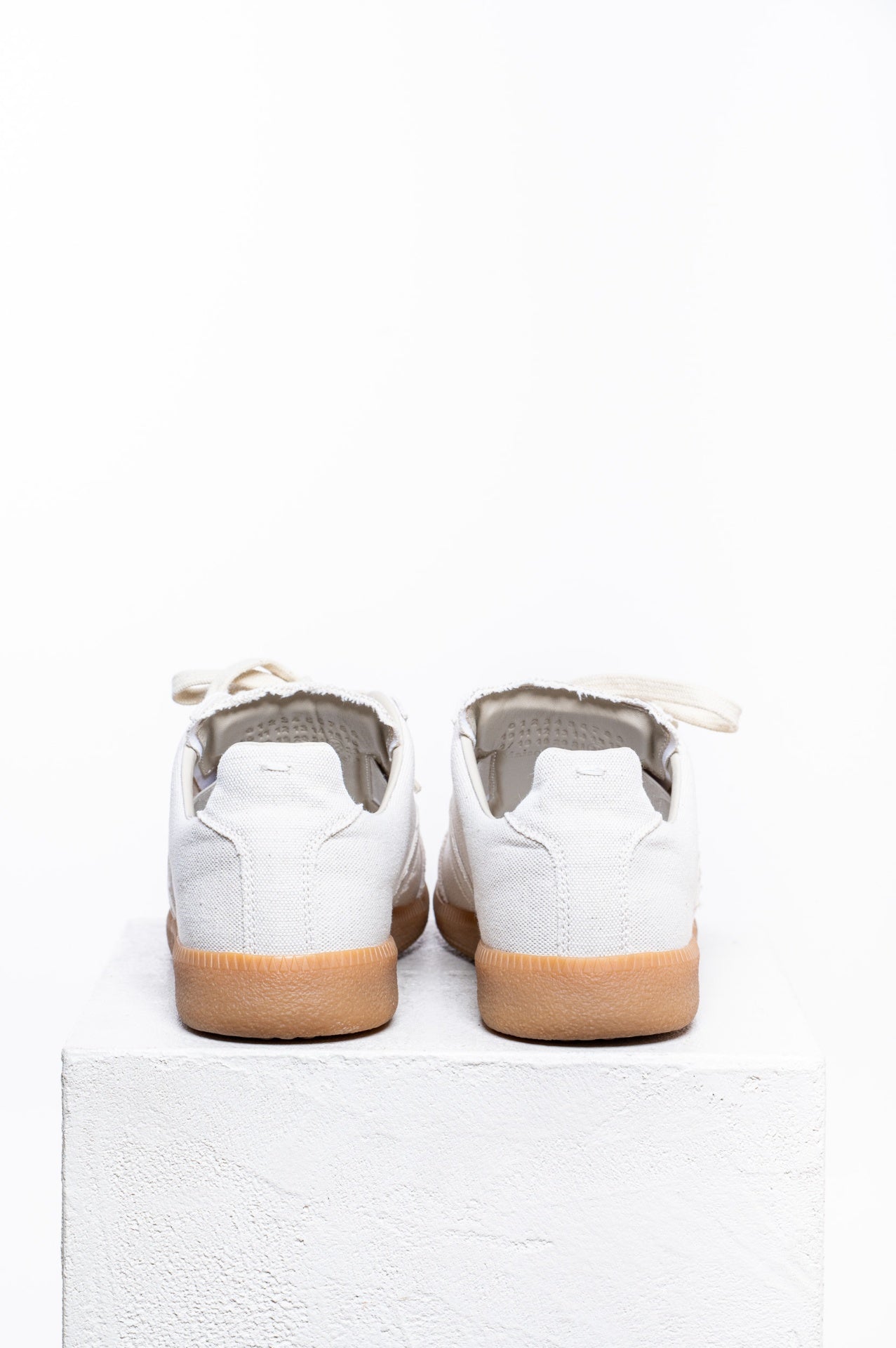 Beige Canvas Raw-Edge Trim Sneakers