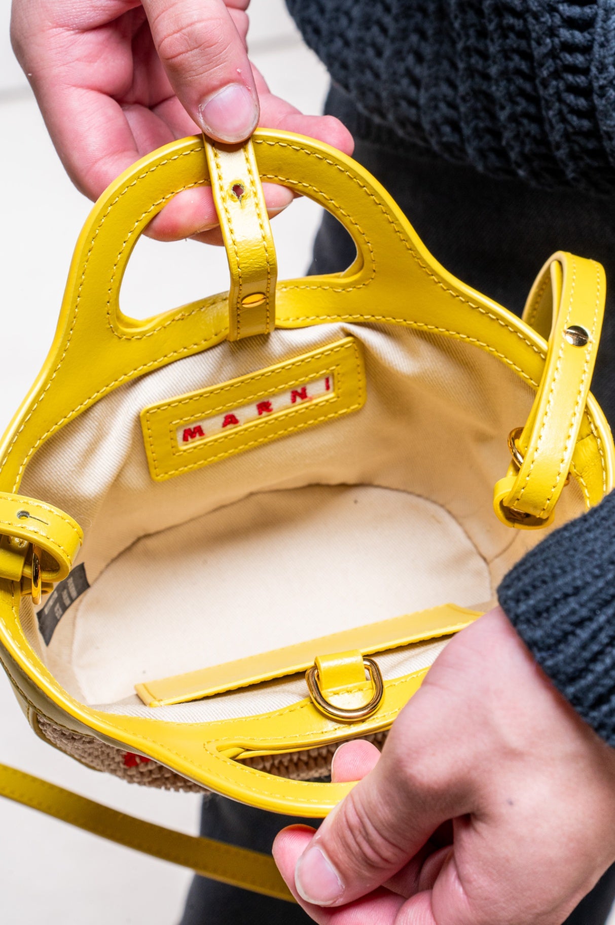Yellow Micro Tropicalia Raffia And Leather Tote Bag