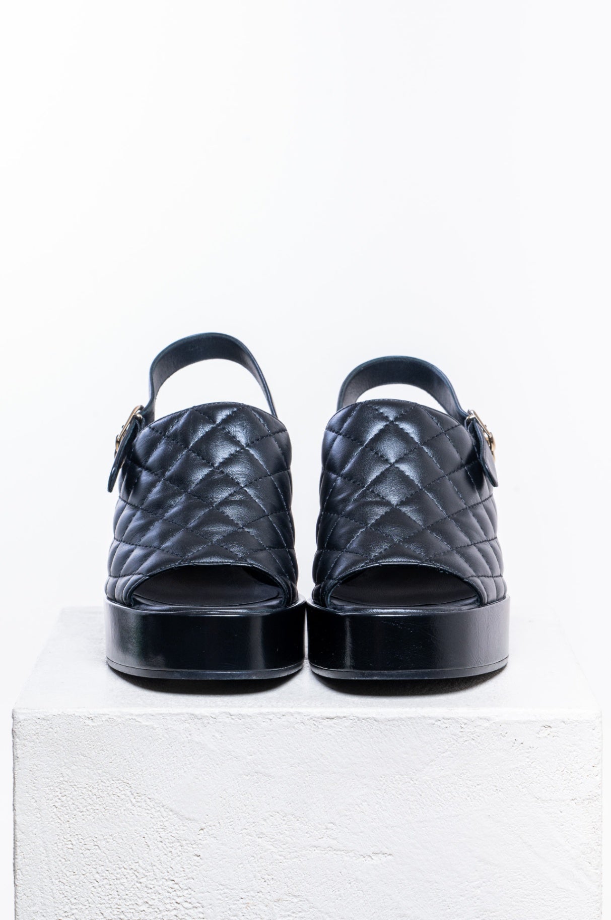 Black 2024 Quilted Slingback Platform Sandals