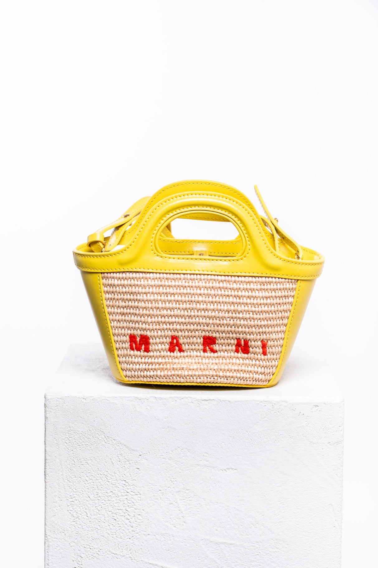 Yellow Micro Tropicalia Raffia And Leather Tote Bag