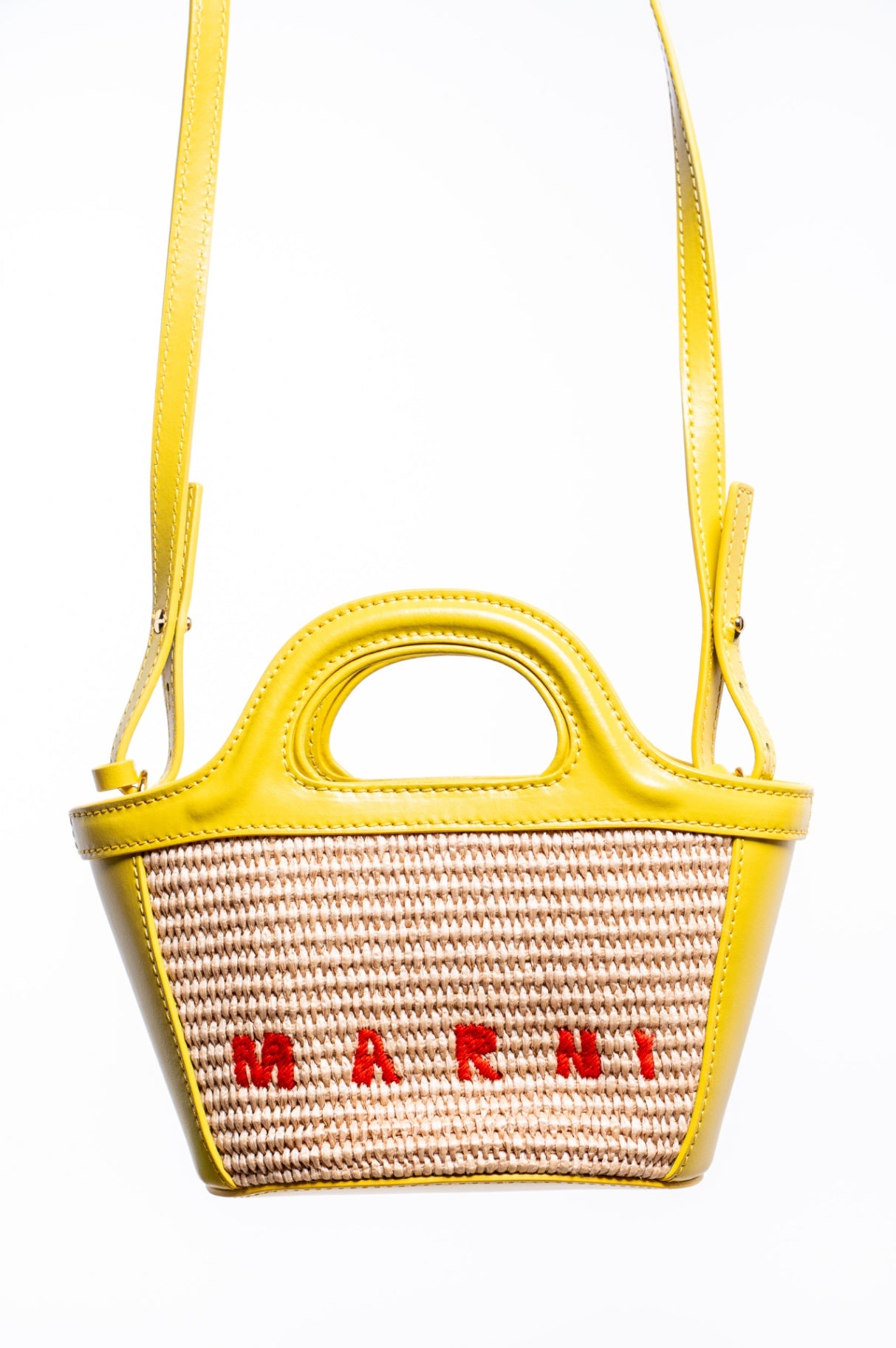 Yellow Micro Tropicalia Raffia And Leather Tote Bag