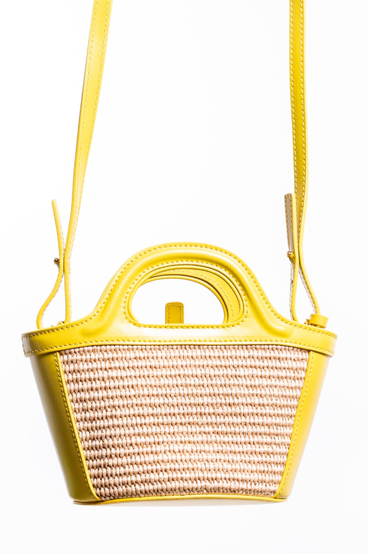 Yellow Micro Tropicalia Raffia And Leather Tote Bag
