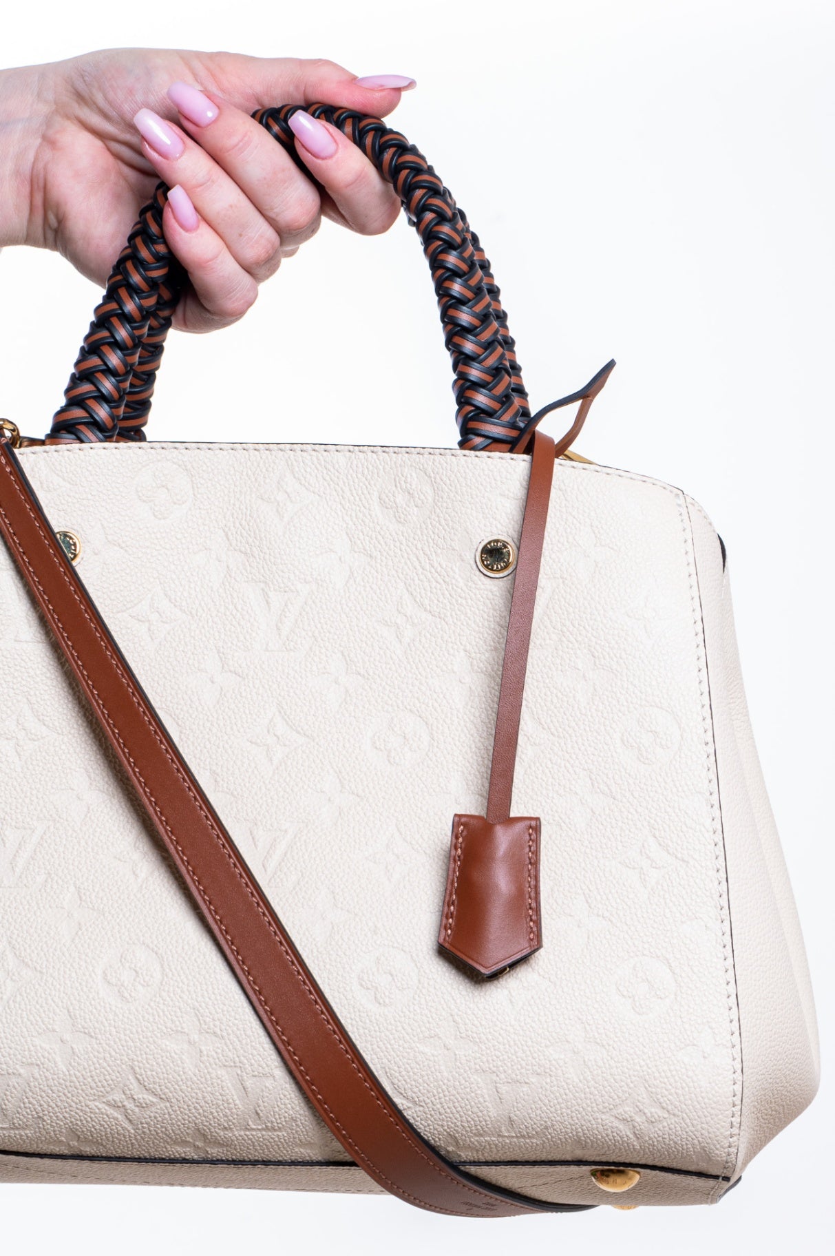 Creme Monogram Montaigne MM Top Handle Bag