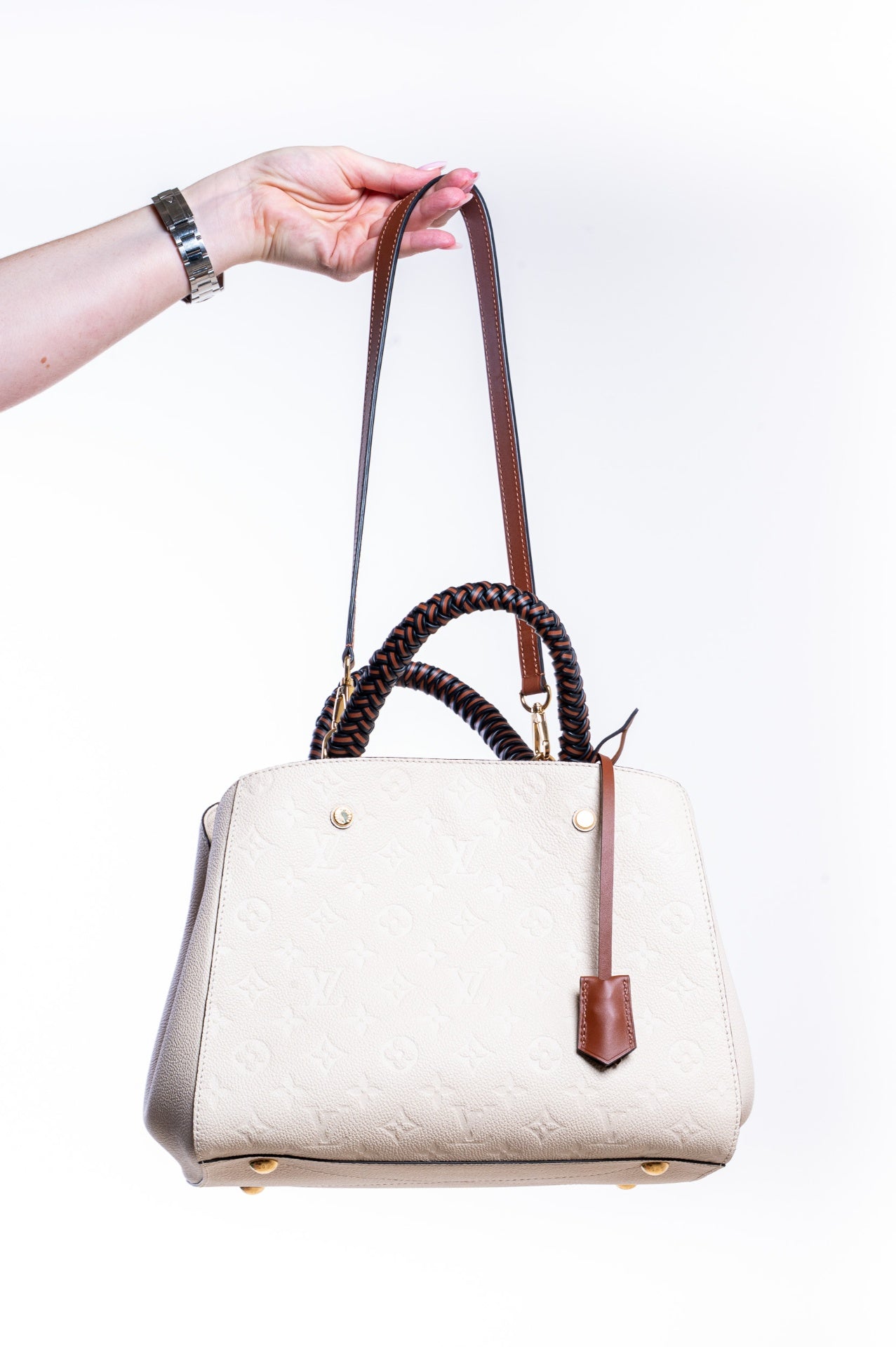 Creme Monogram Montaigne MM Top Handle Bag