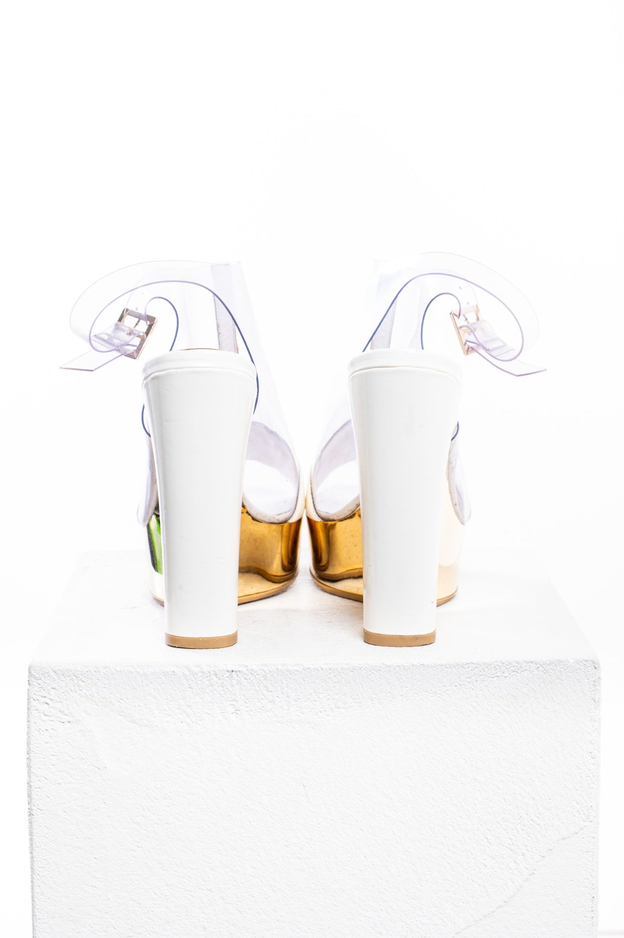 Vintage White & Gold PVC Platform Sandal