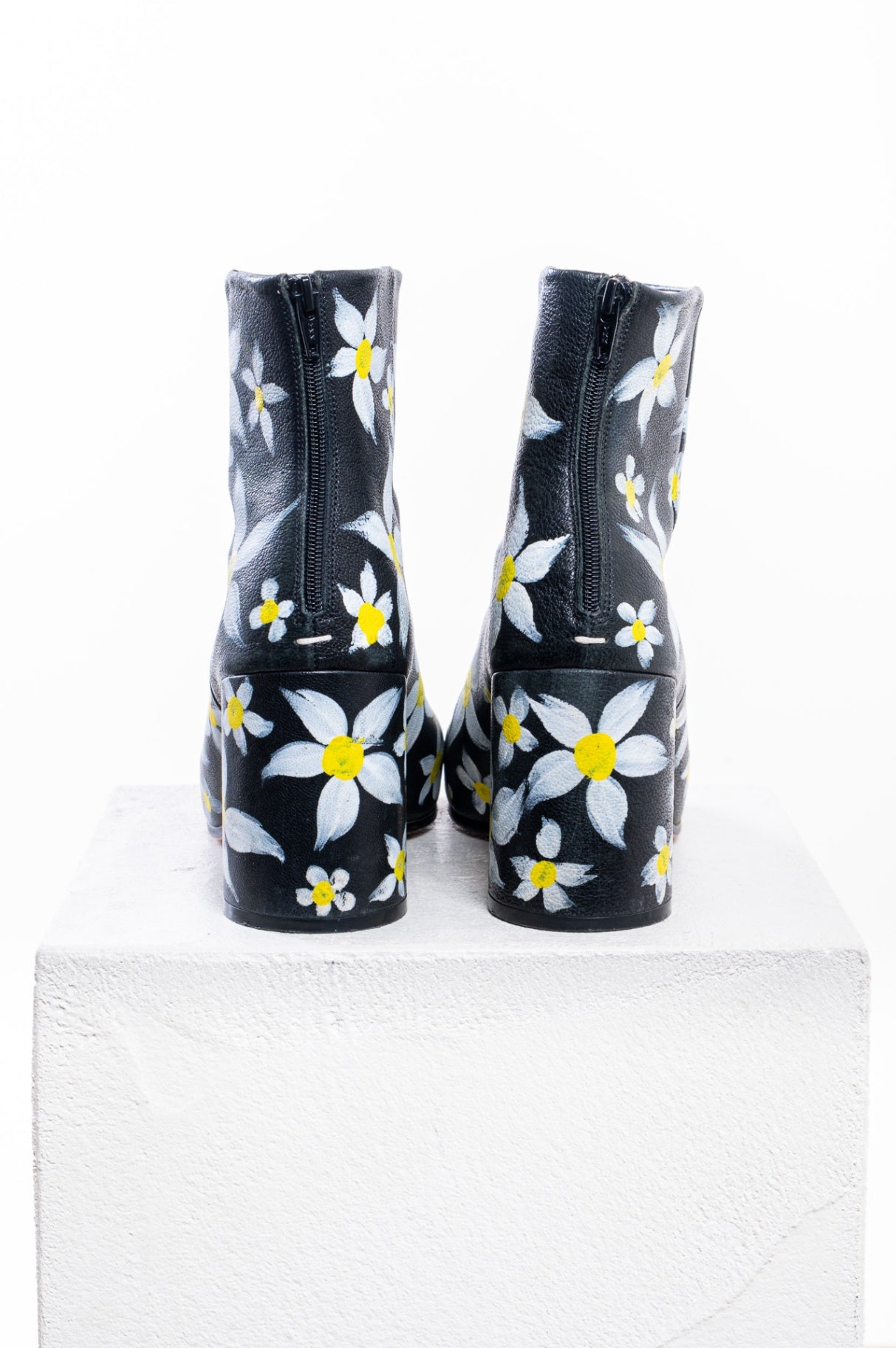 Black Heeled Boots w/ Painted Daisies