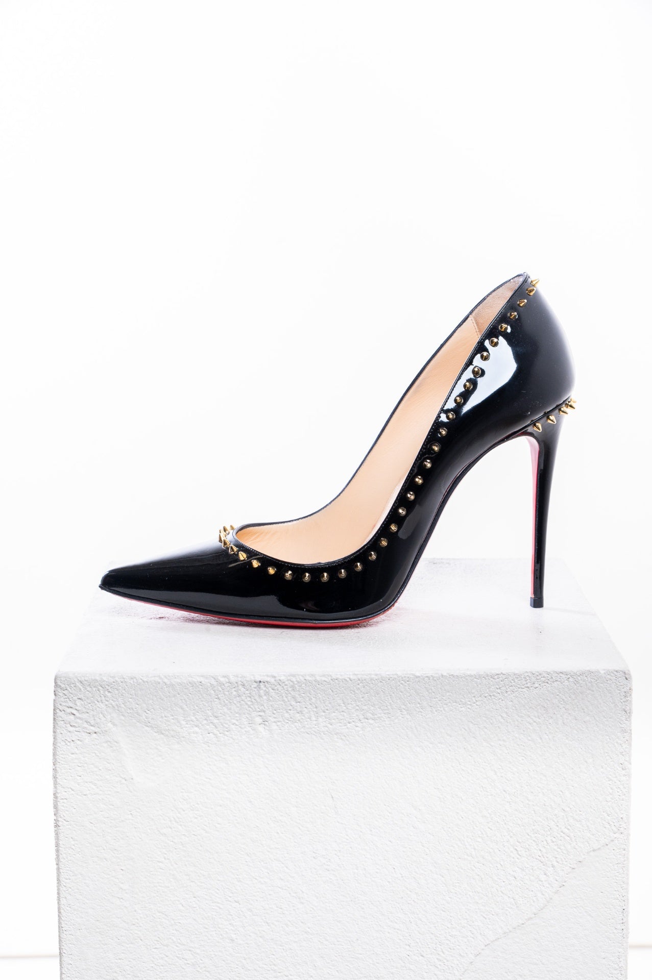 Black Patent Leather Studded Anjalina 100 Heels