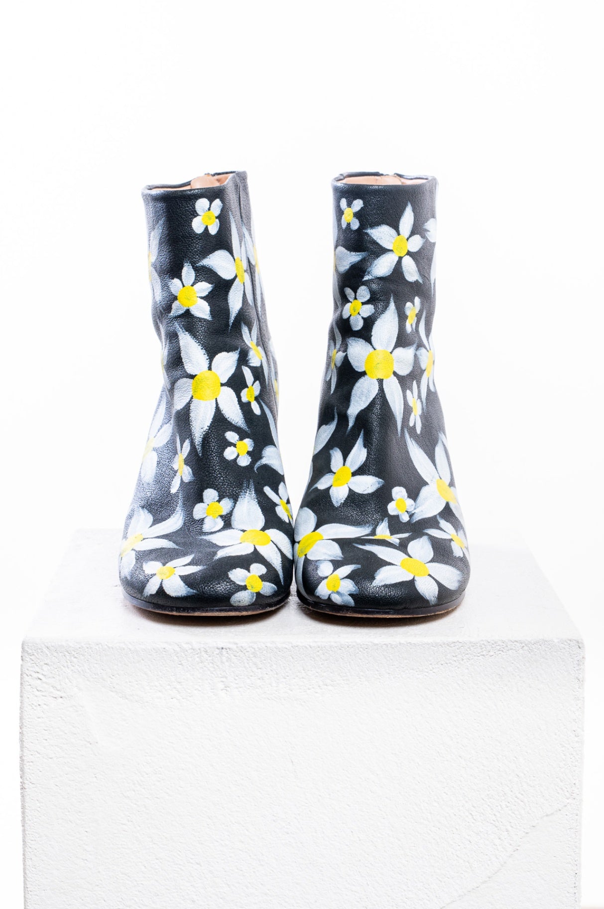 Black Heeled Boots w/ Painted Daisies