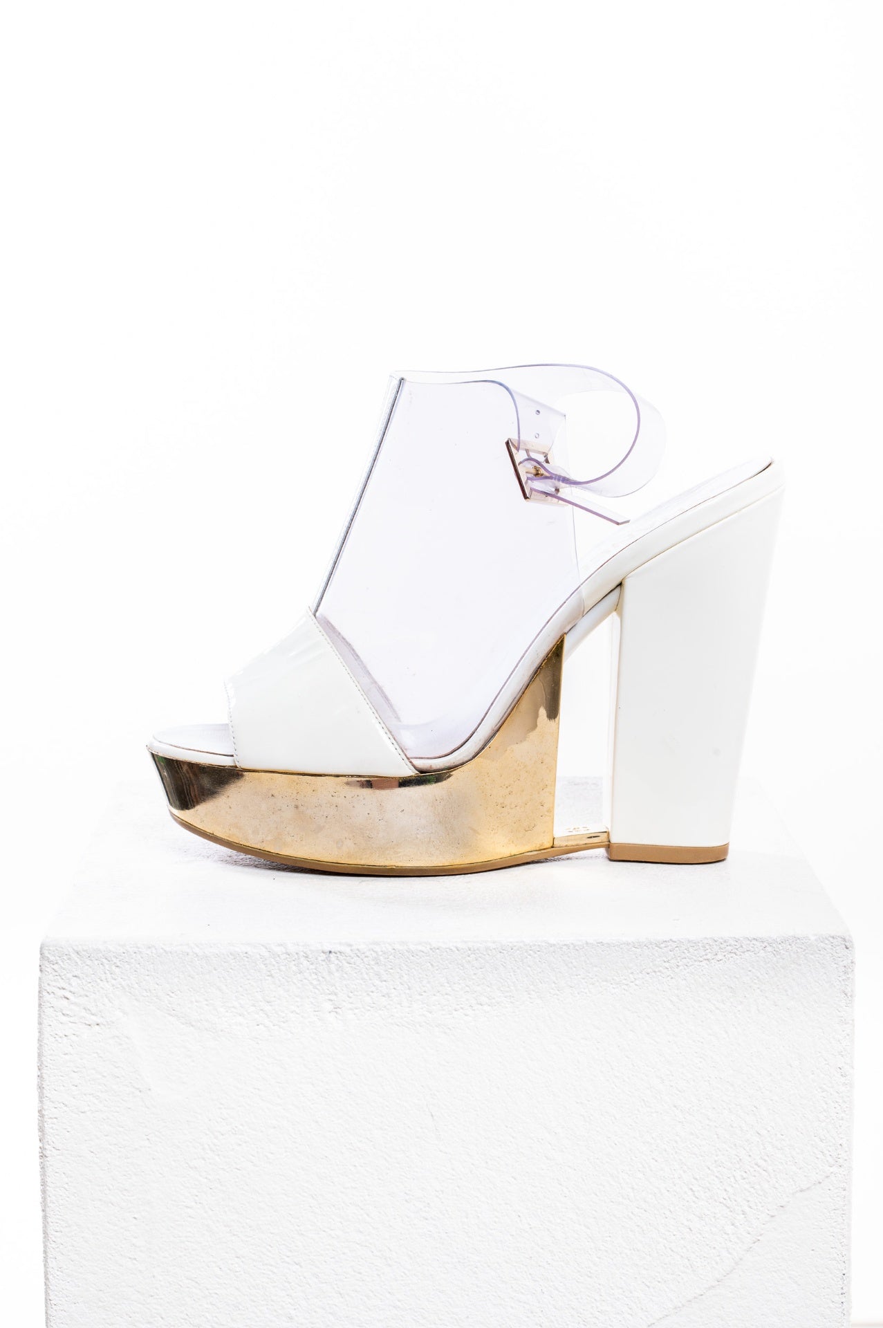 Vintage White & Gold PVC Platform Sandal