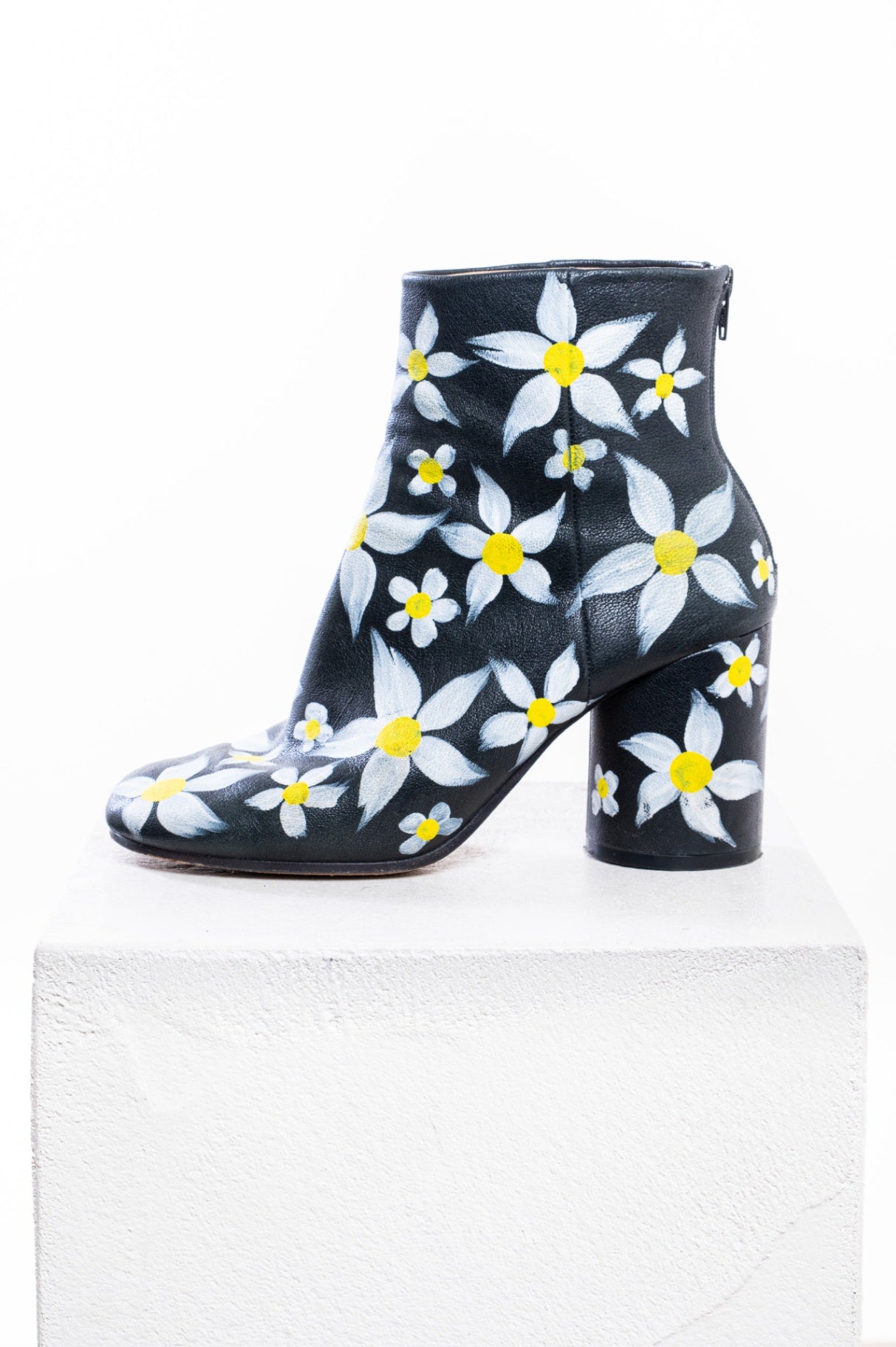 Black Heeled Boots w/ Painted Daisies