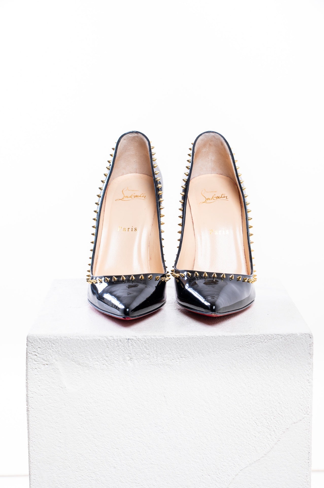 Black Patent Leather Studded Anjalina 100 Heels