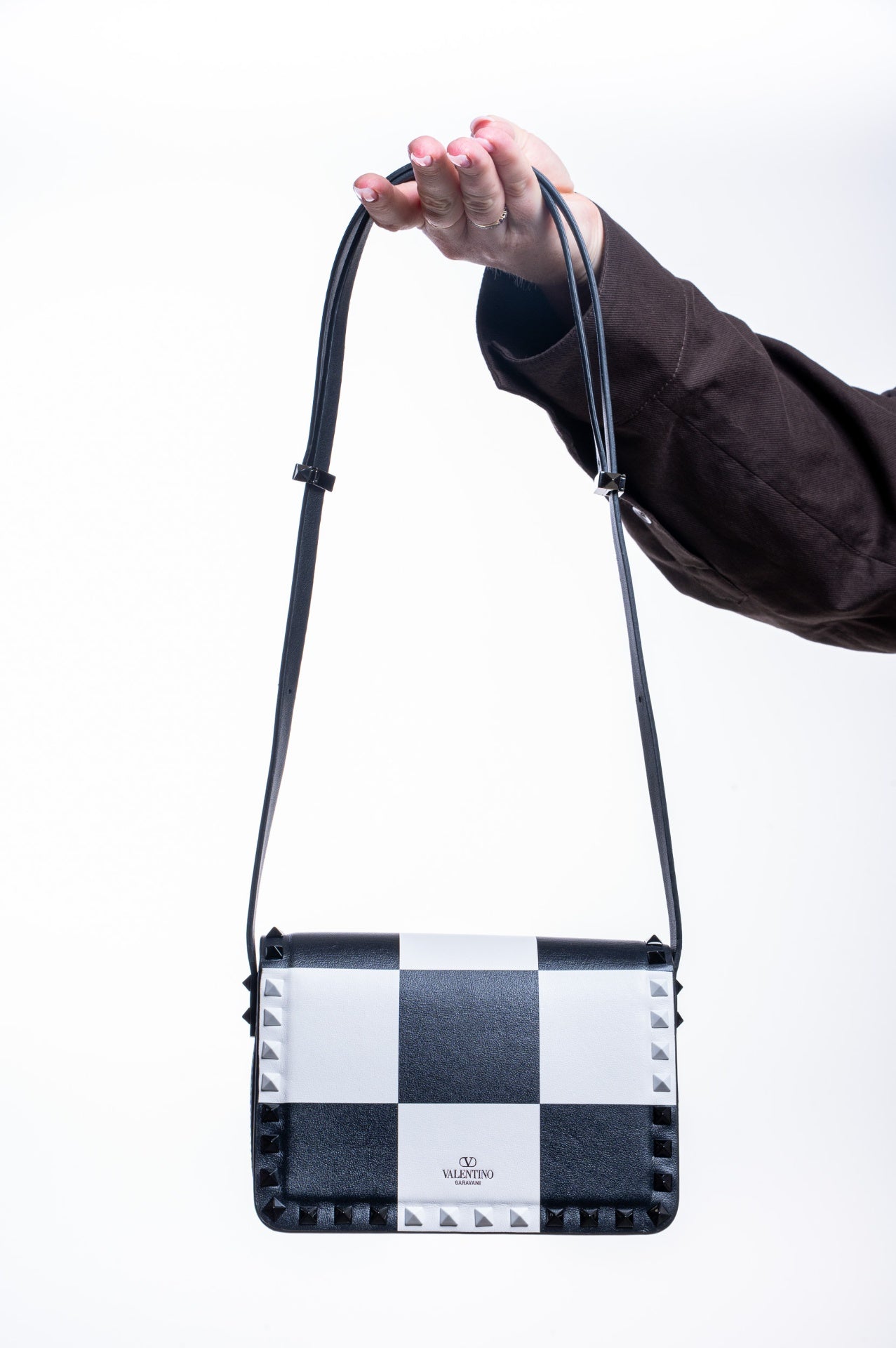 Black and White Small Rockstud23 Shoulder Bag