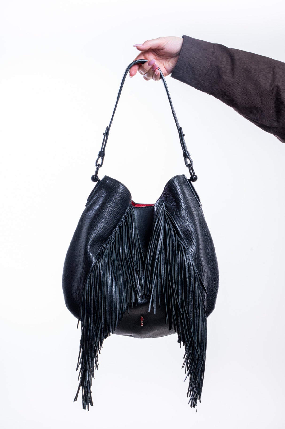 Black Lucky L Fringe Hobo Tote Bag