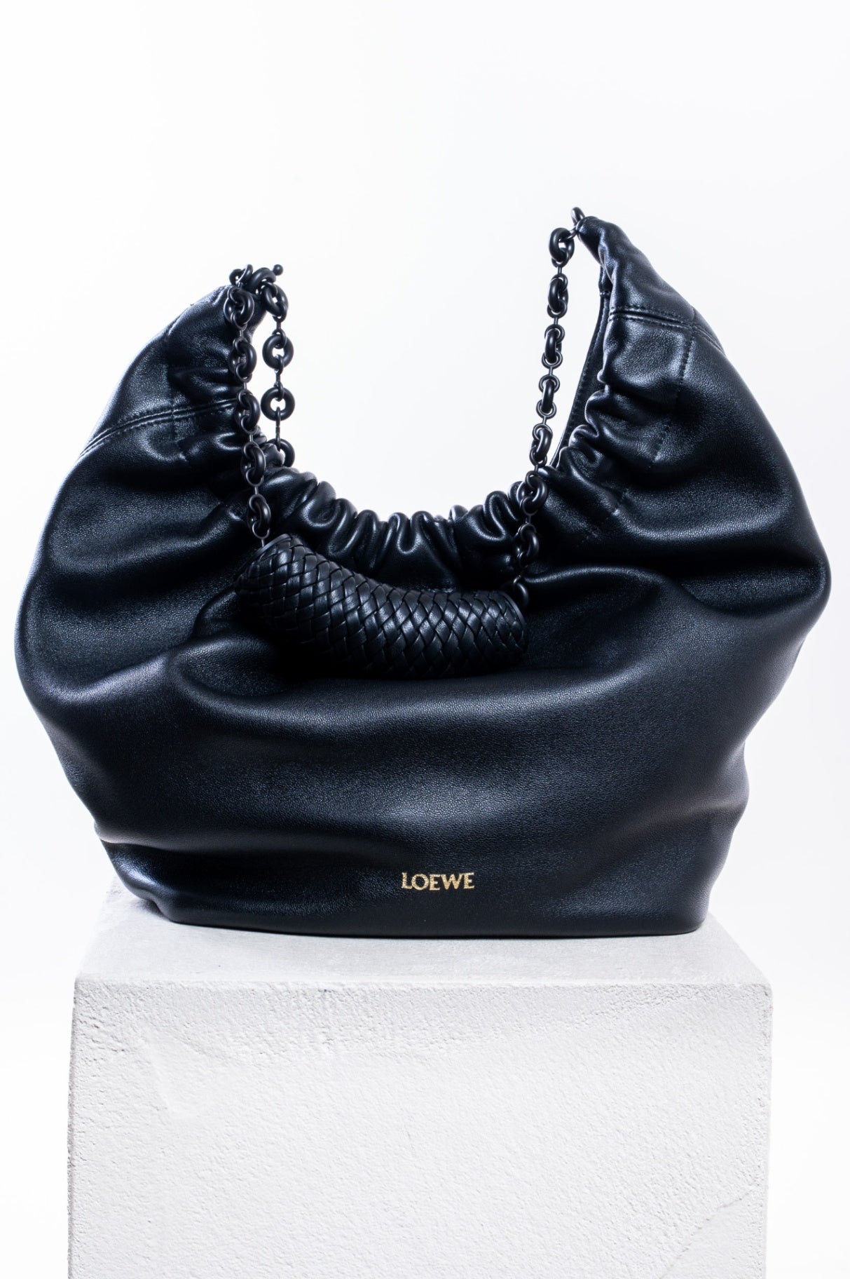 Black Small Squeeze Leather Hobo Bag