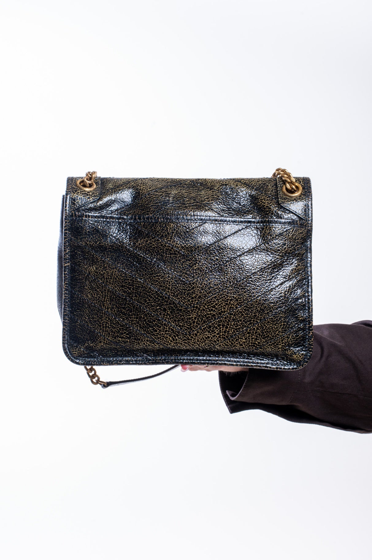 Black Cracked Patent Leather Medium Niki Bag