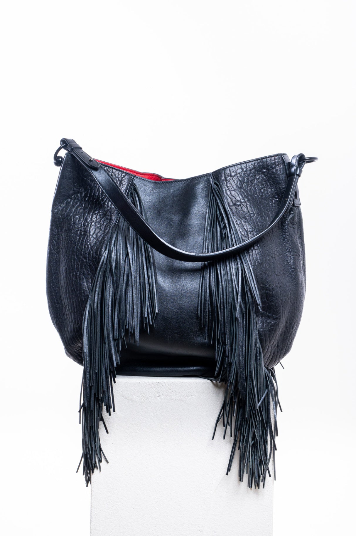 Black Lucky L Fringe Hobo Tote Bag
