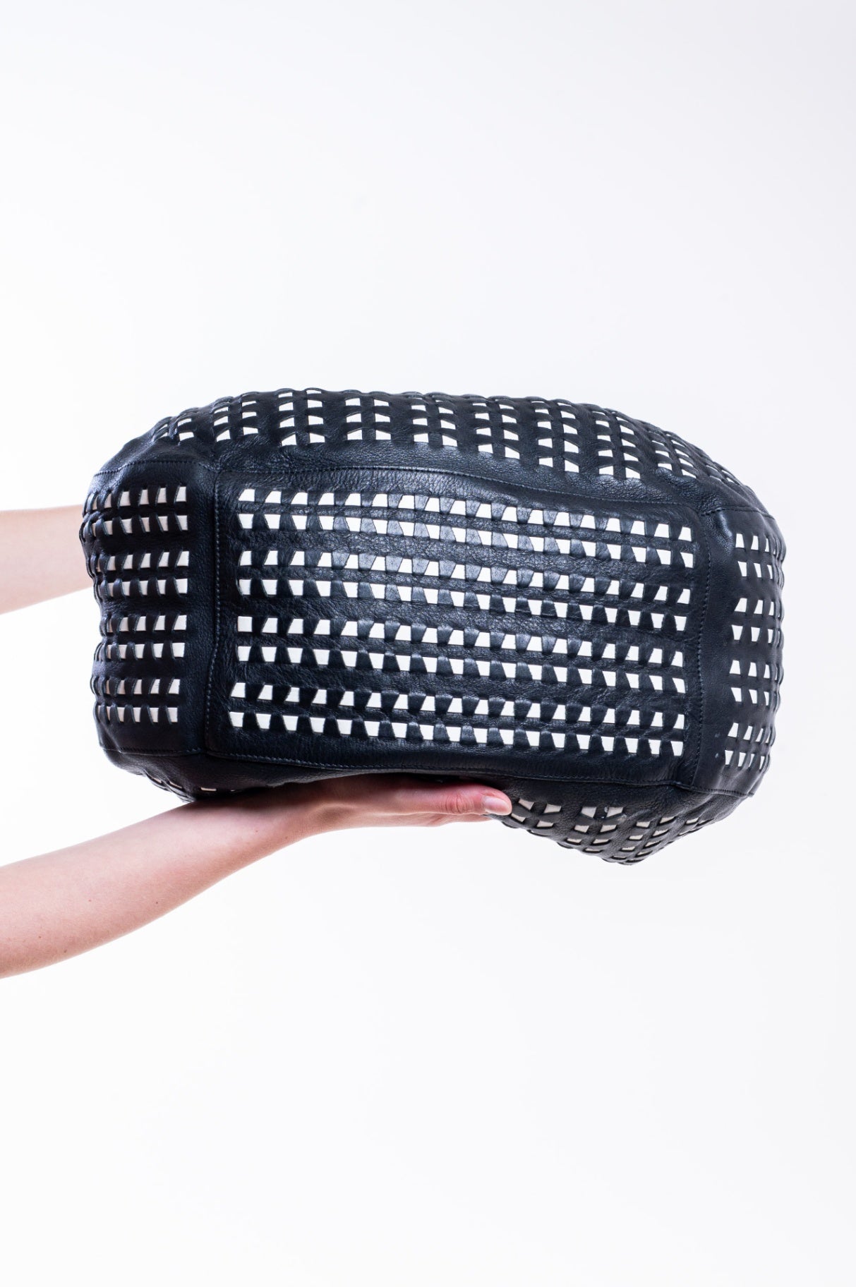 Black and White Woven Leather Hobo Bag