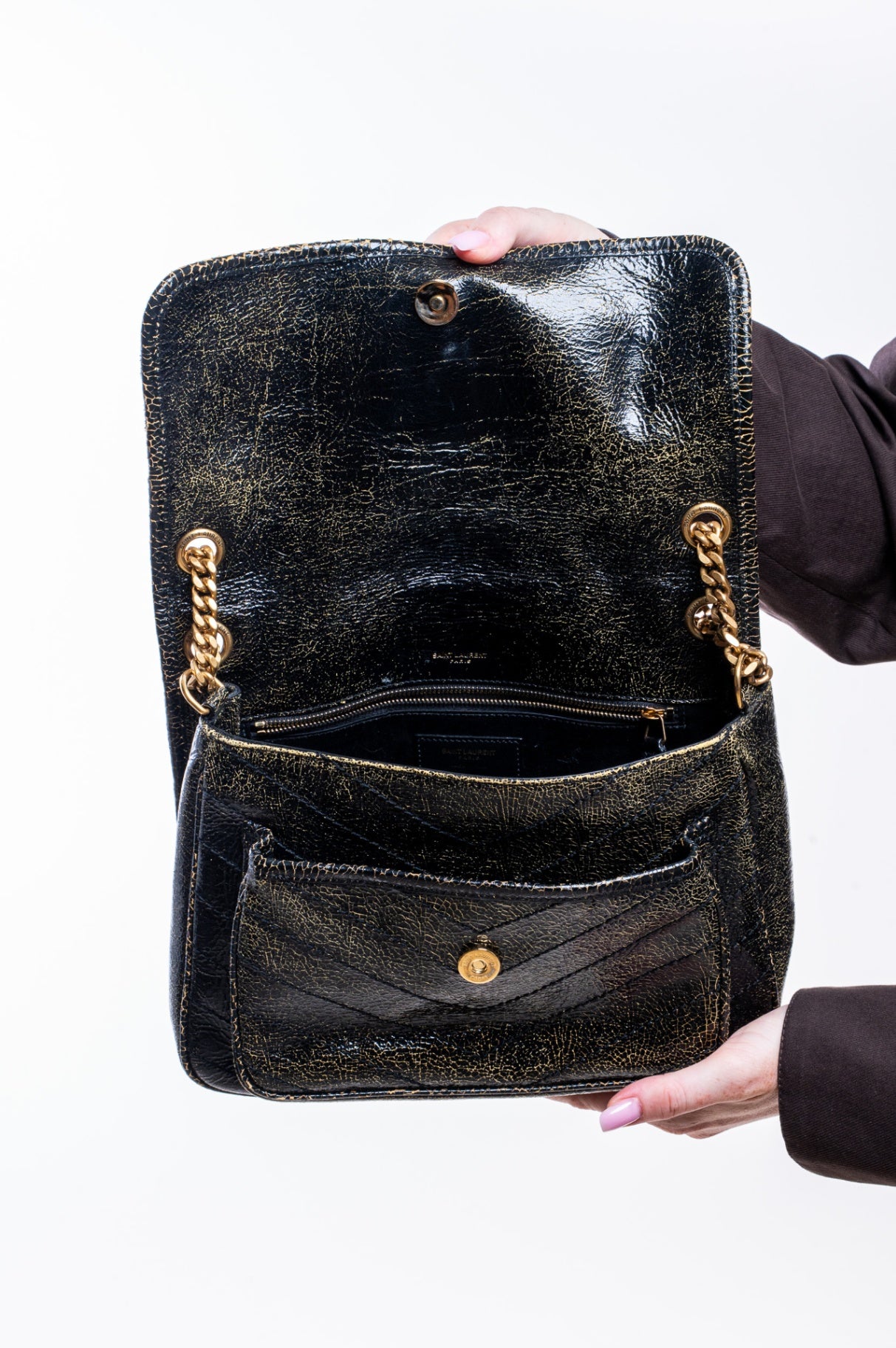 Black Cracked Patent Leather Medium Niki Bag