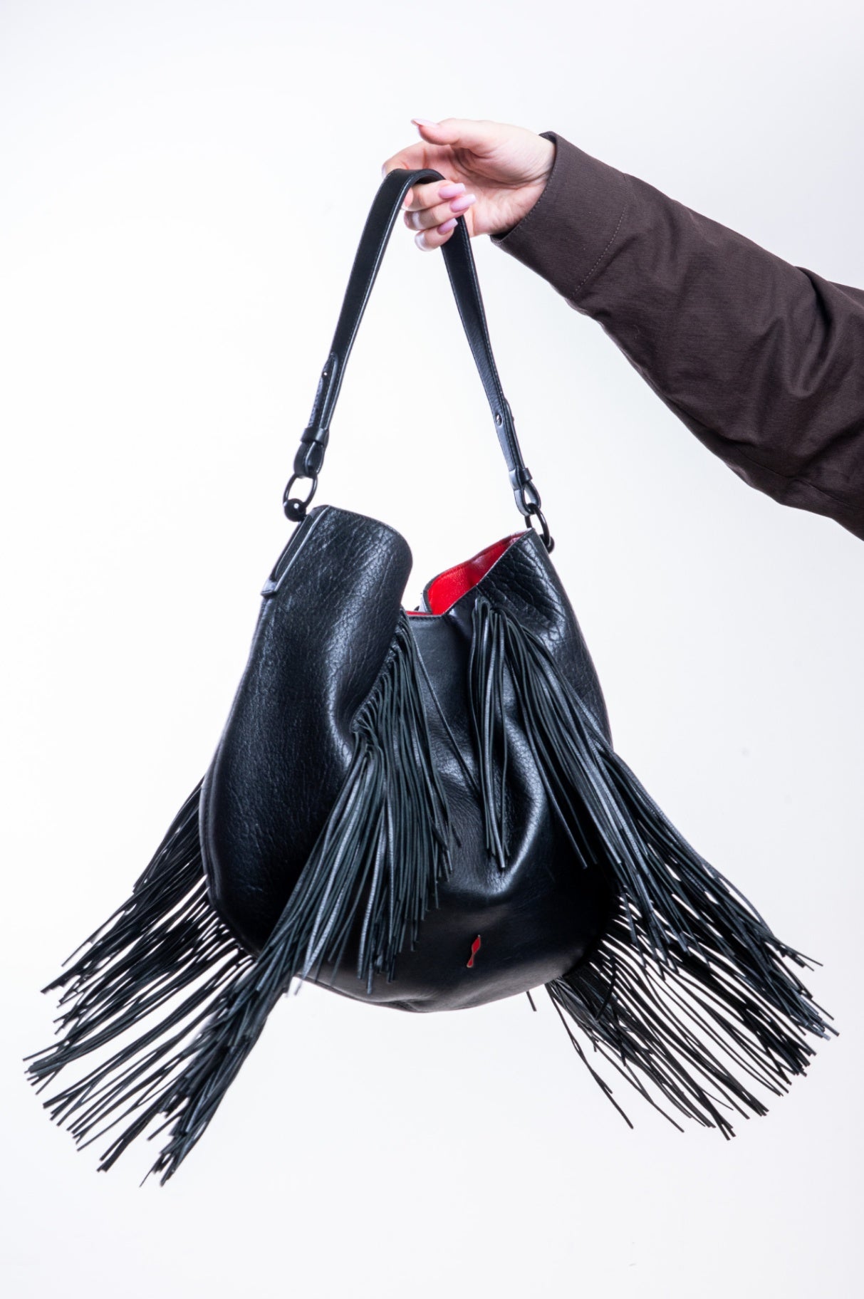 Black Lucky L Fringe Hobo Tote Bag