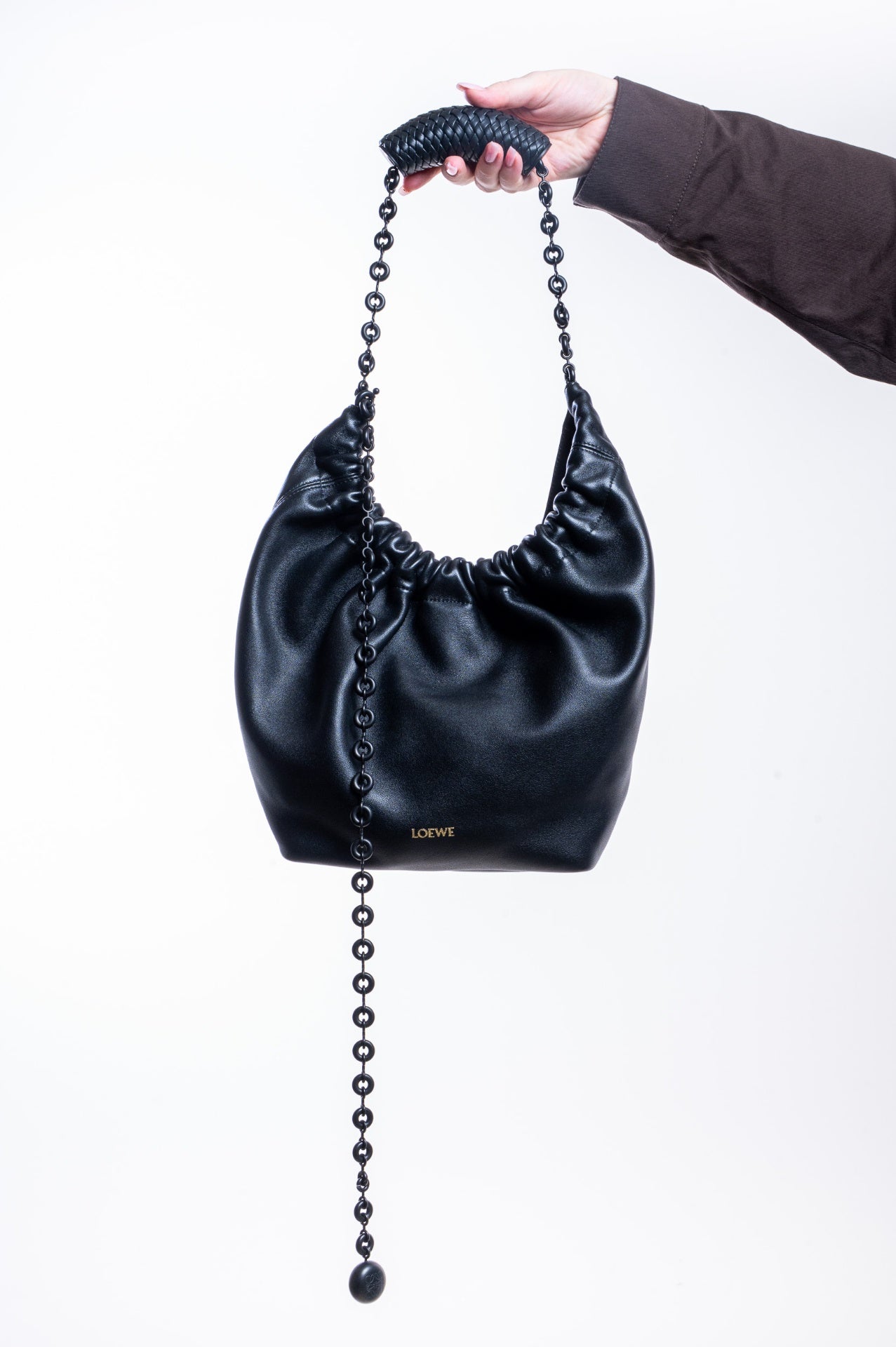 Black Small Squeeze Leather Hobo Bag