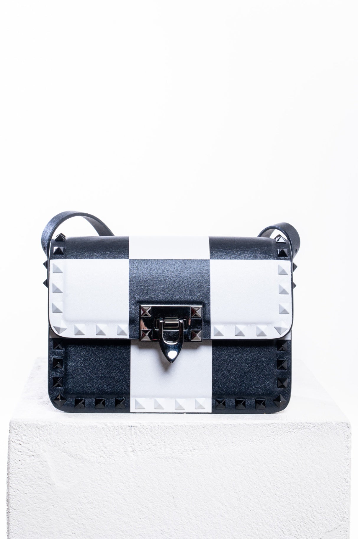 Black and White Small Rockstud23 Shoulder Bag