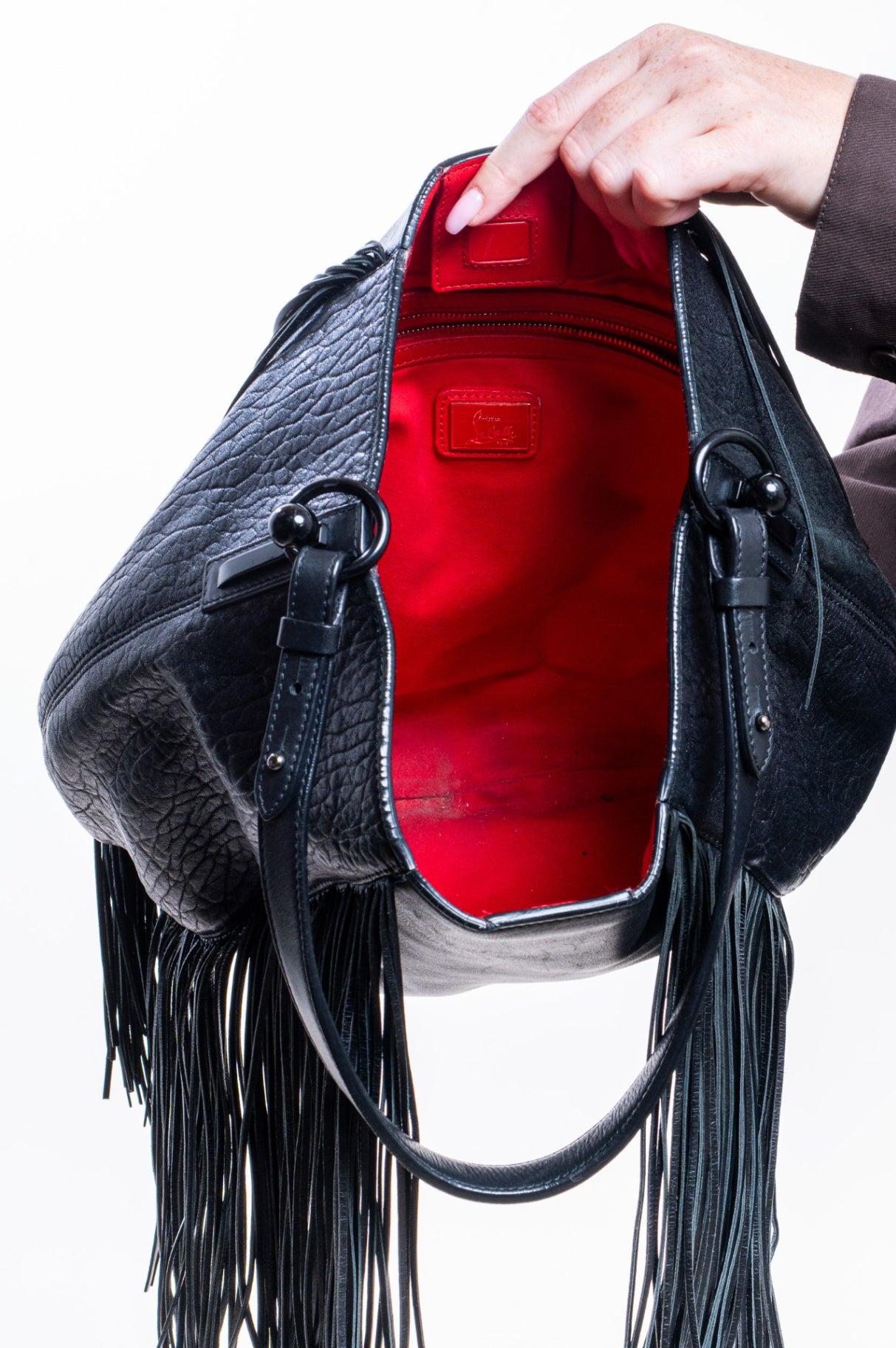 Black Lucky L Fringe Hobo Tote Bag