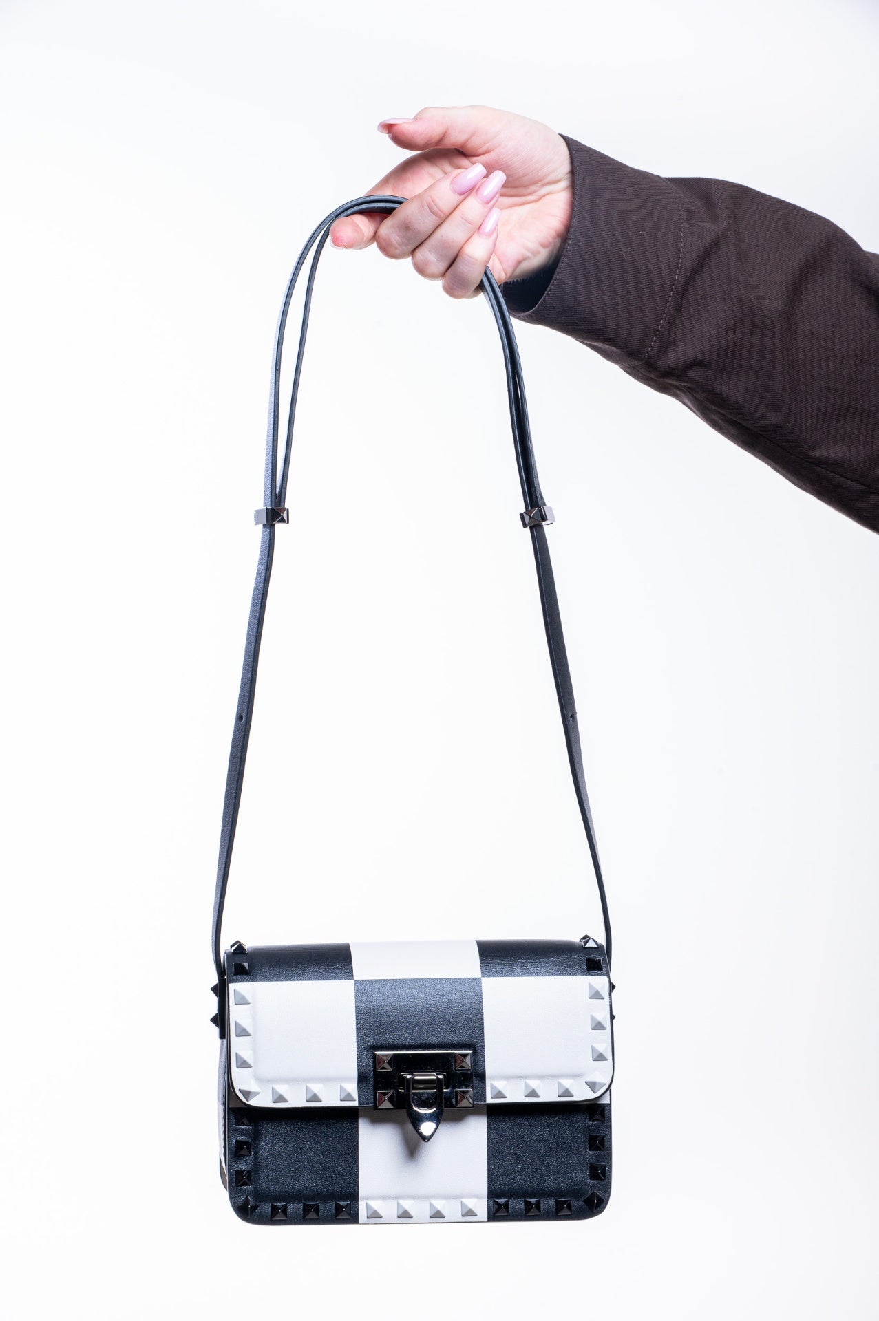 Black and White Small Rockstud23 Shoulder Bag