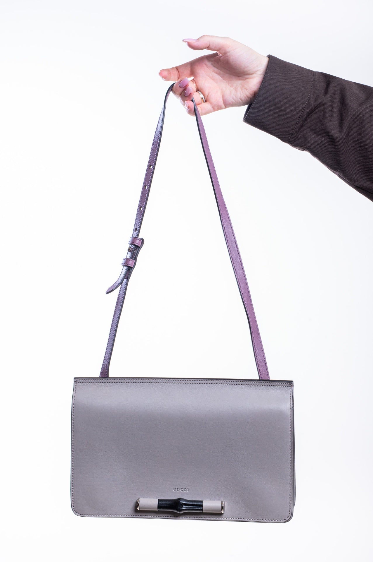 Grey Bamboo Flap Shoulder Bag