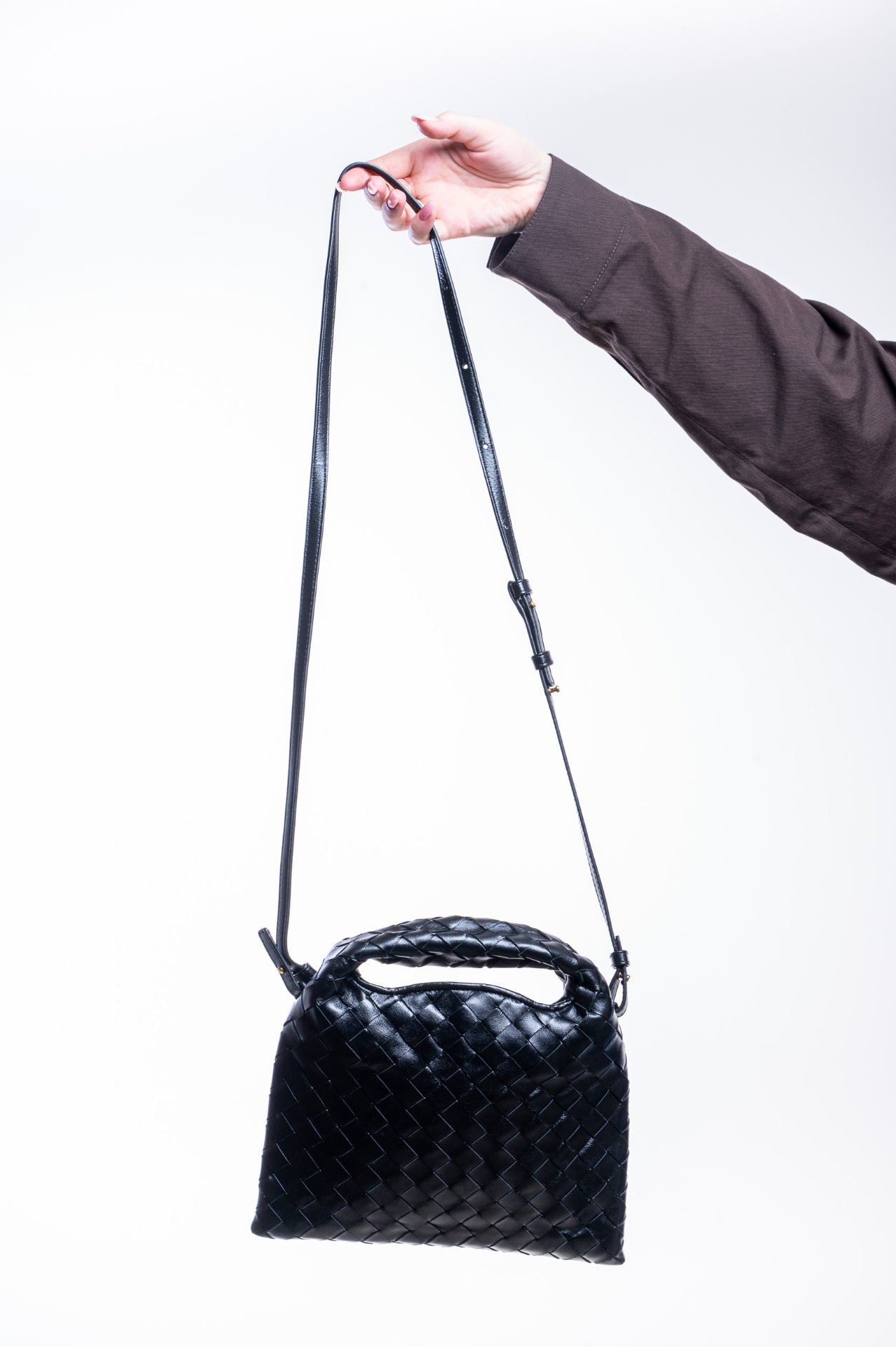 Black Mini Hop Intrecciato Leather Bag