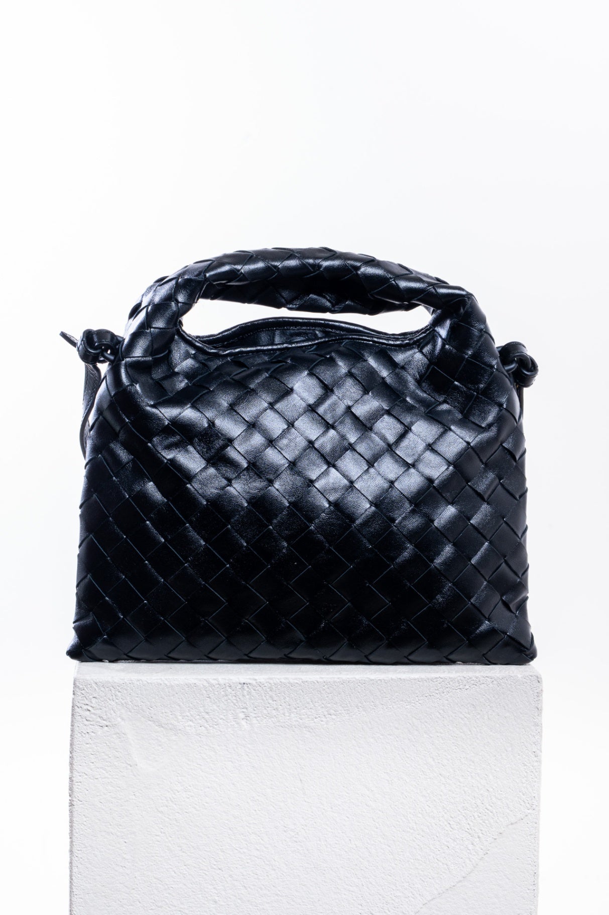Black Mini Hop Intrecciato Leather Bag