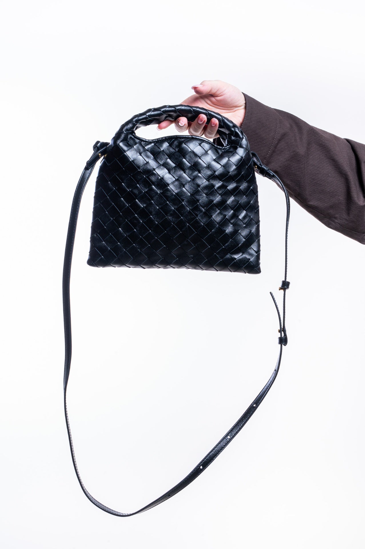 Black Mini Hop Intrecciato Leather Bag