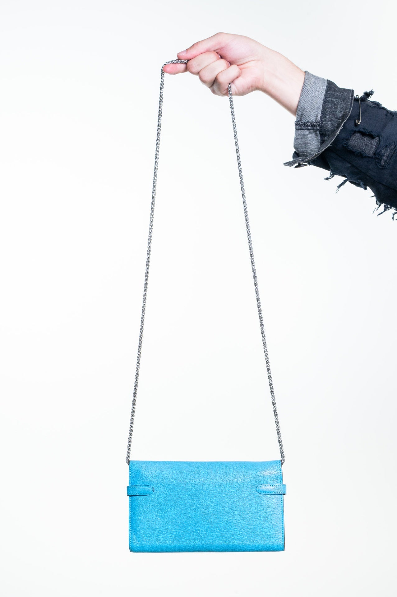 Bleu Chevre Mysore Leather Palladium Kelly Wallet