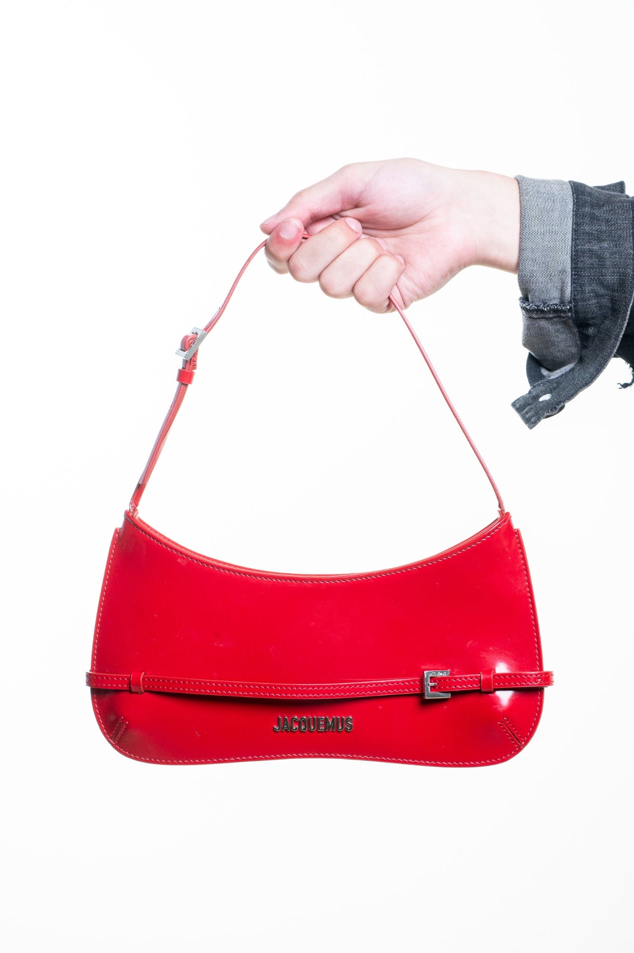 Red Le Bisou Ceinture Shoulder Bag with buckle strap