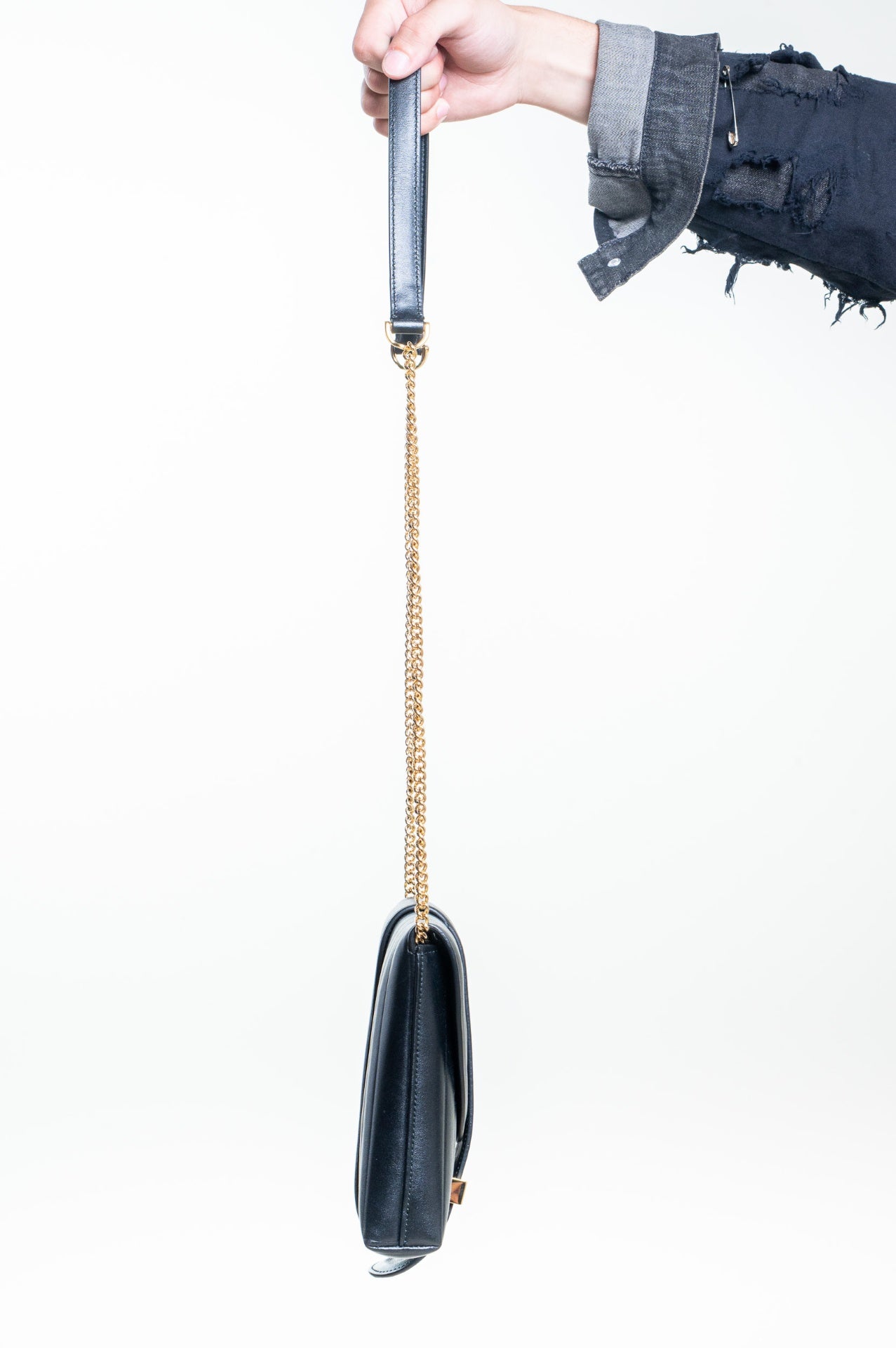 Black Rosette Leather Chain Crossbody Bag