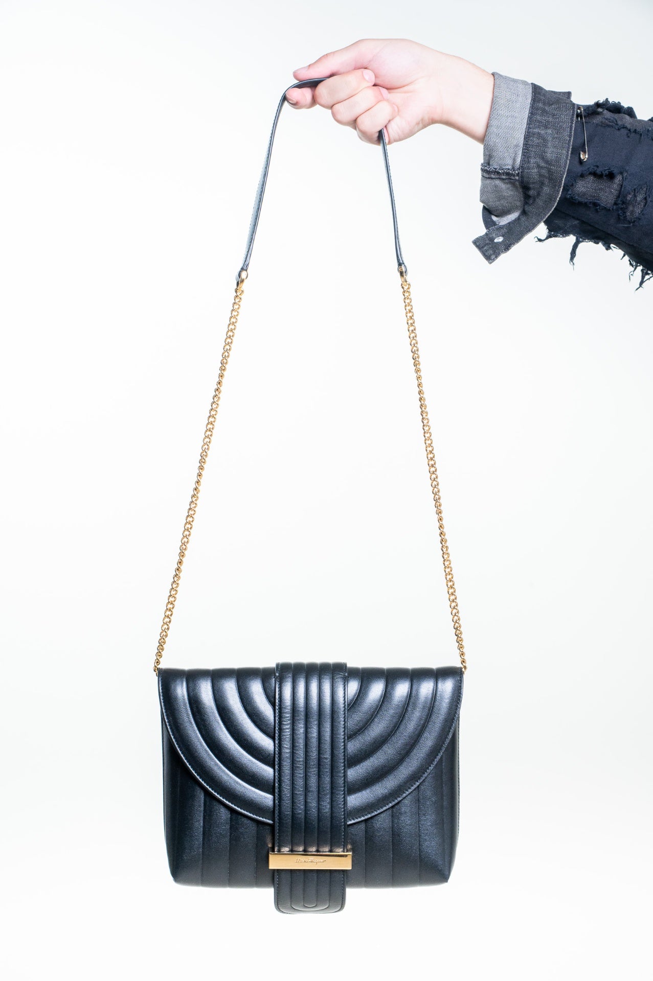 Black Rosette Leather Chain Crossbody Bag