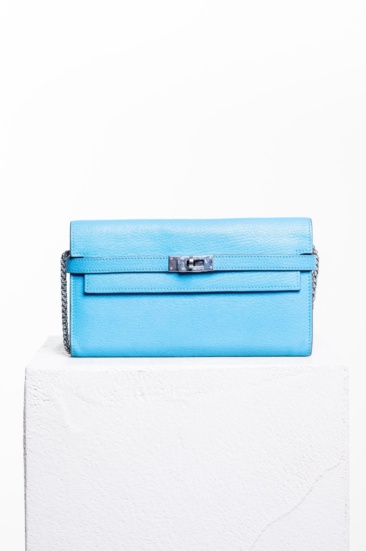 Bleu Chevre Mysore Leather Palladium Kelly Wallet
