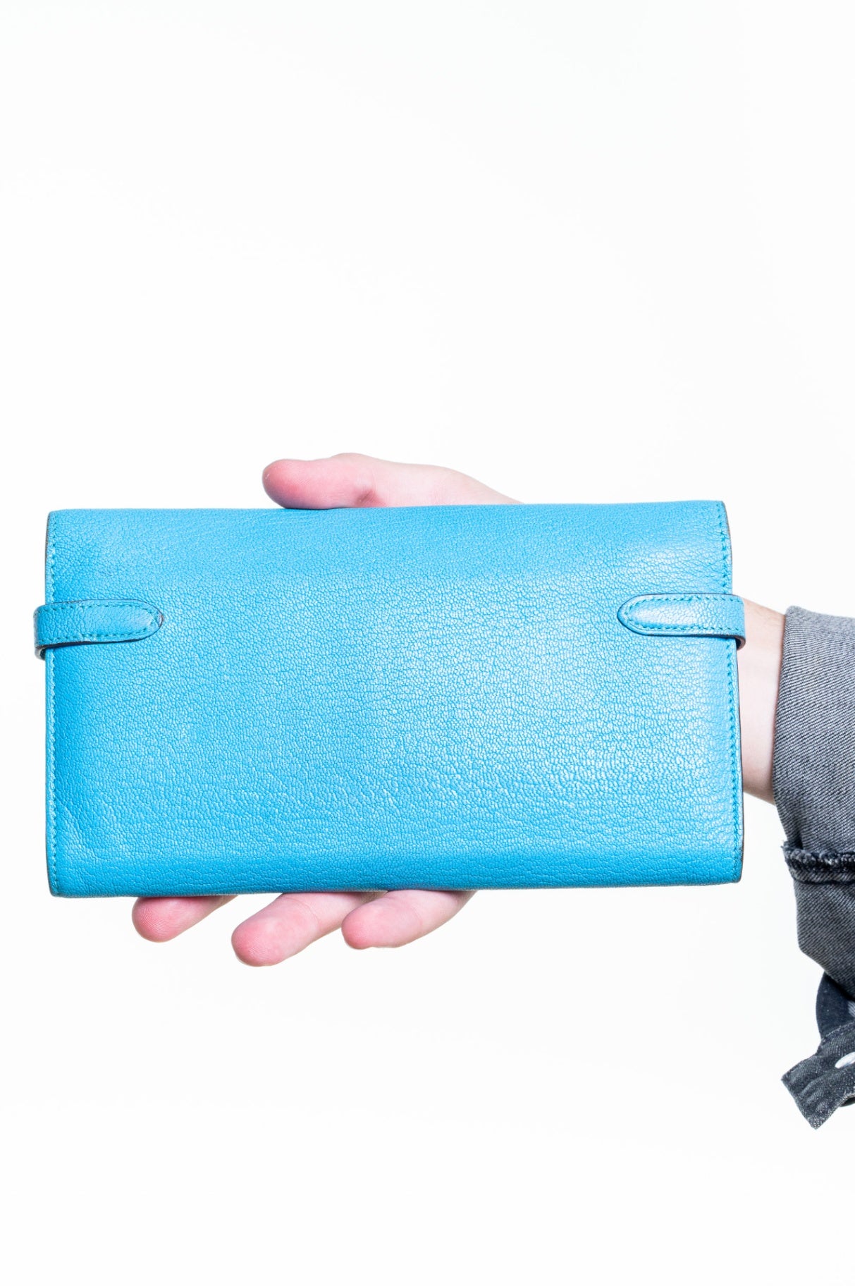 Bleu Chevre Mysore Leather Palladium Kelly Wallet