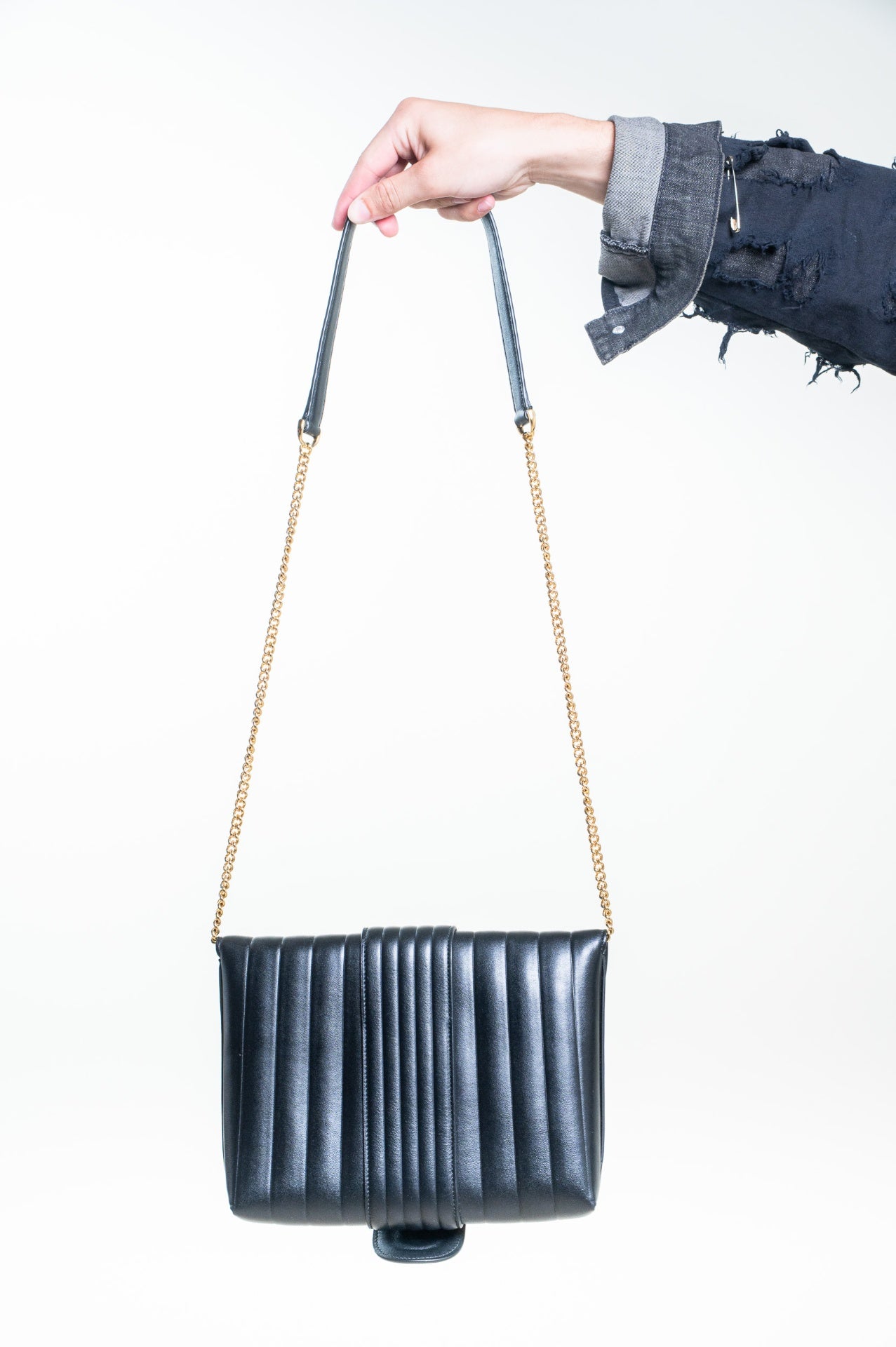 Black Rosette Leather Chain Crossbody Bag