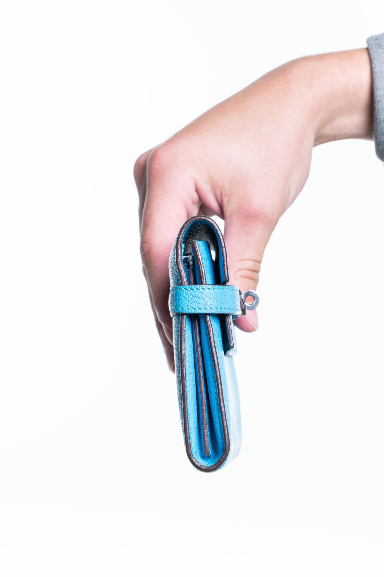 Bleu Chevre Mysore Leather Palladium Kelly Wallet