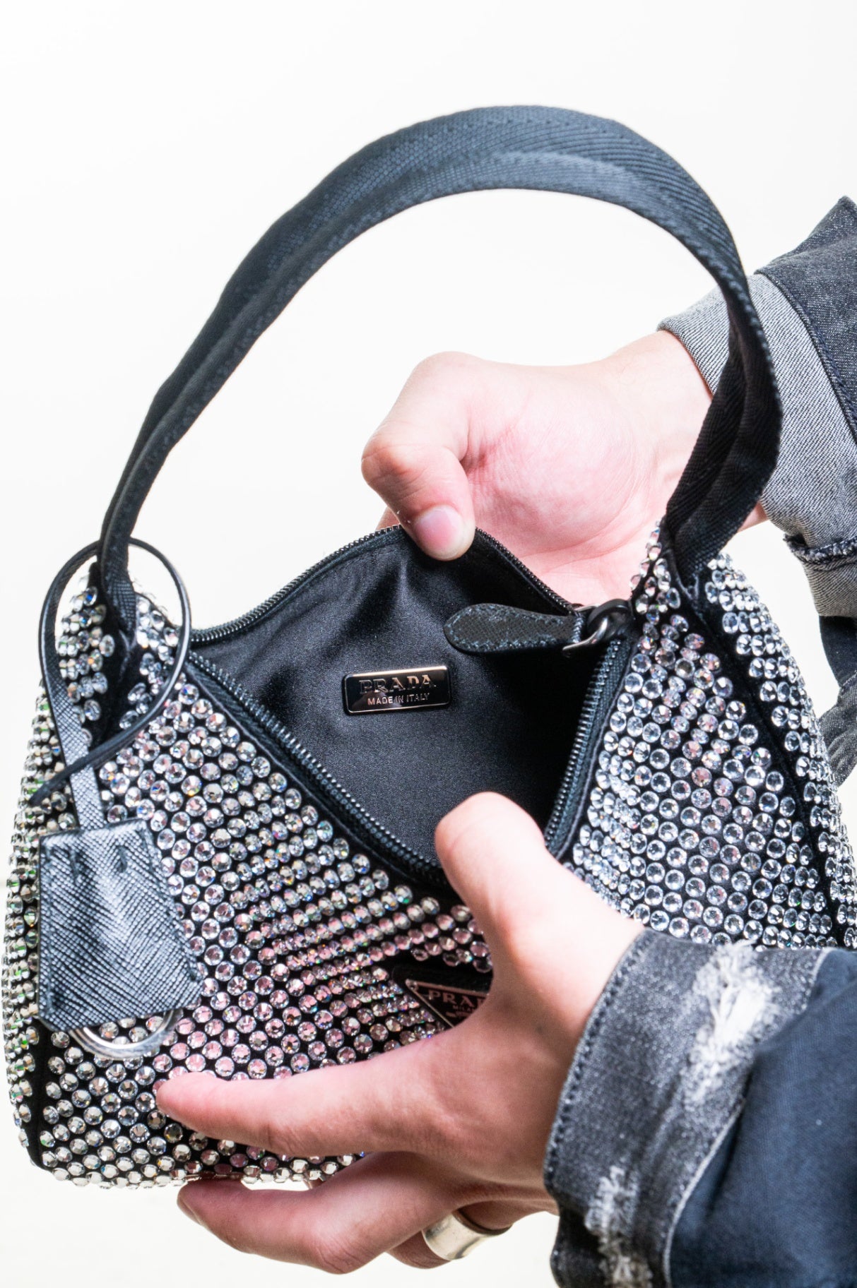 Re-Edition 2000 Crystal Embellished Satin Mini Bag