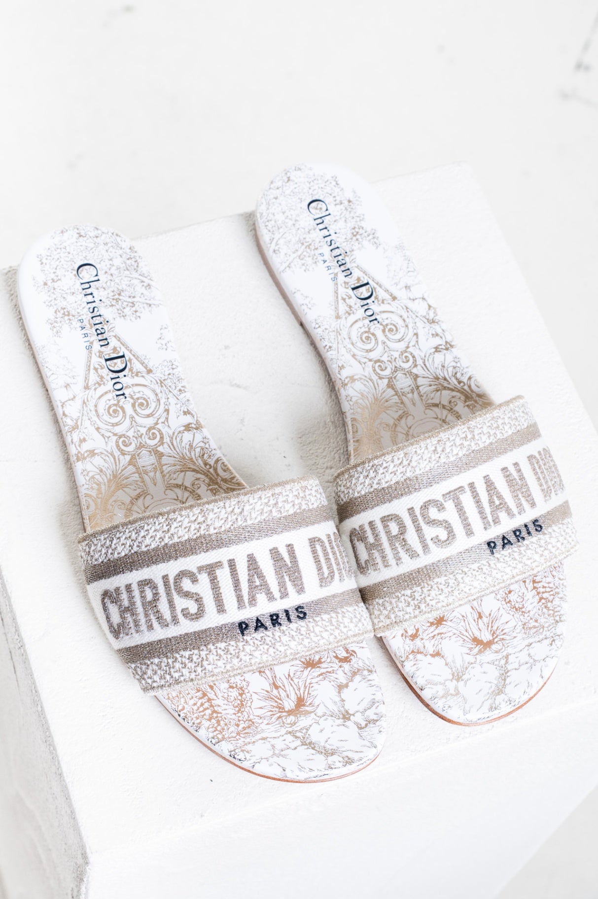 White/Gold Dway Slide Sandals