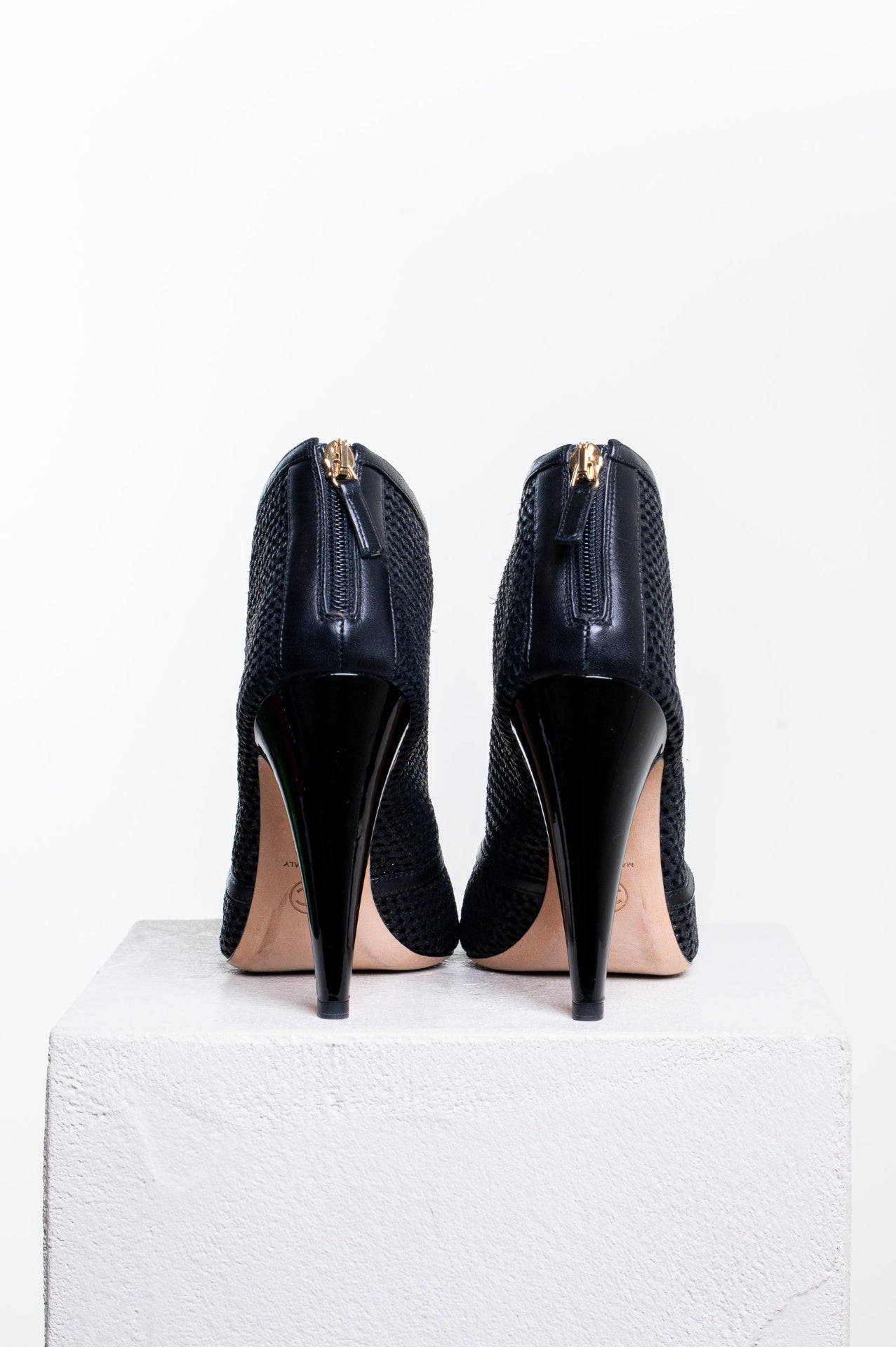 Black Mesh CC Peep Toe Ankle Boots