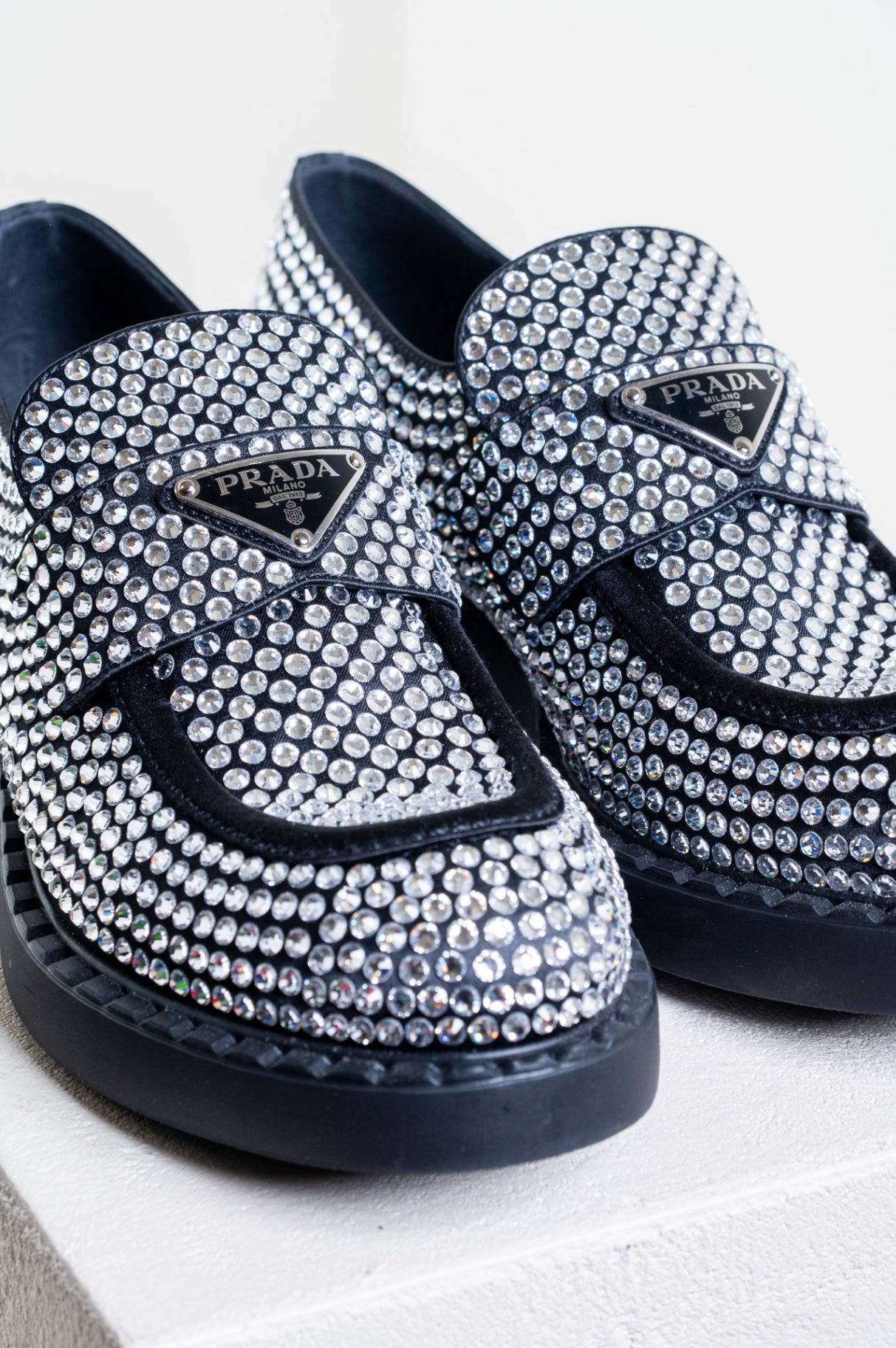 Silver/Black Crystal Embellished Loafers