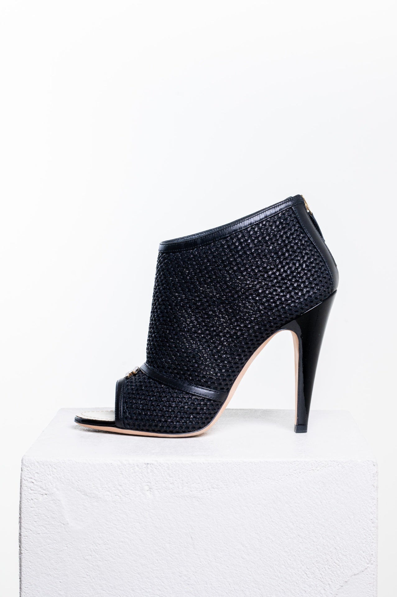 Black Mesh CC Peep Toe Ankle Boots