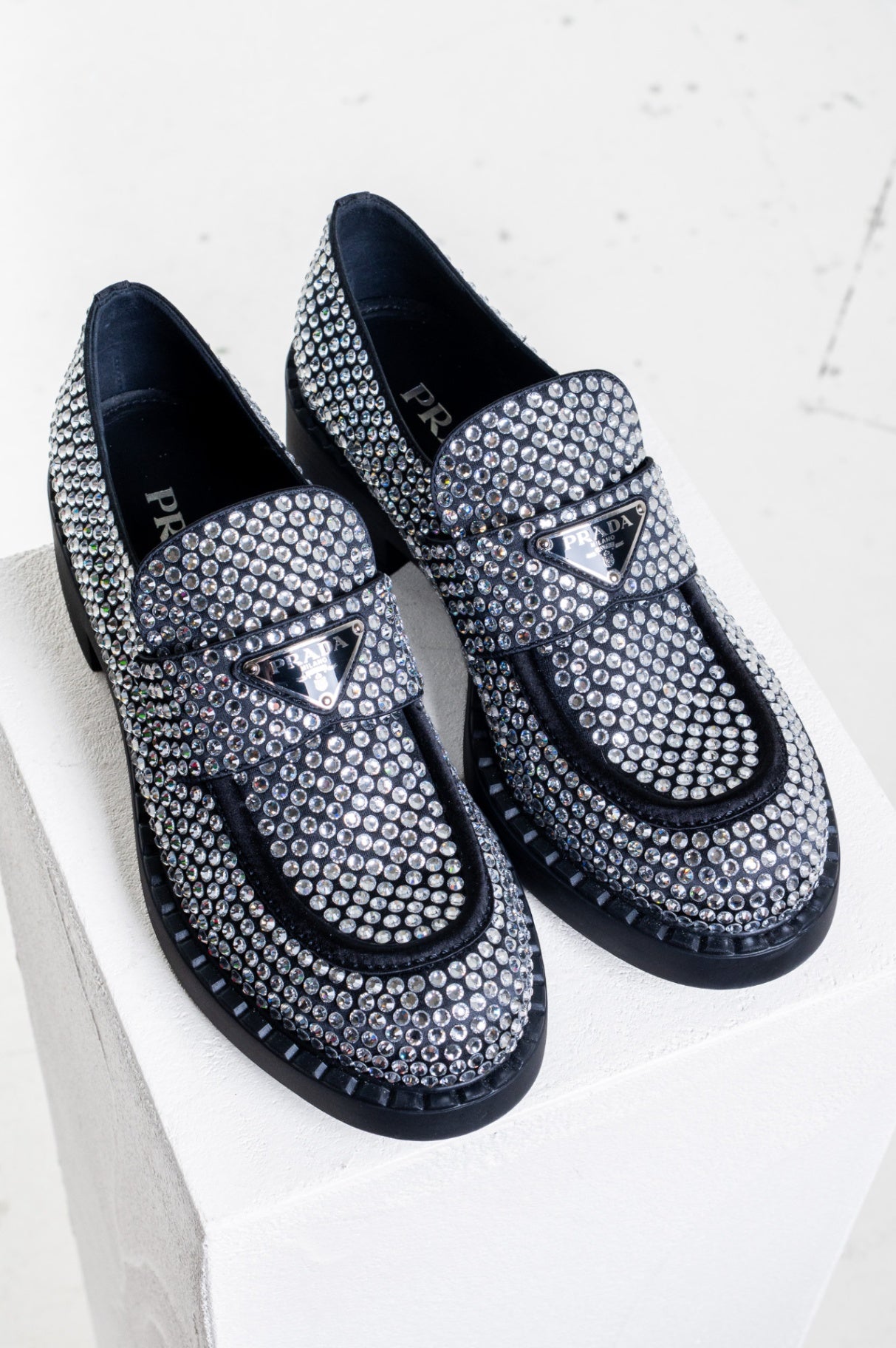 Silver/Black Crystal Embellished Loafers
