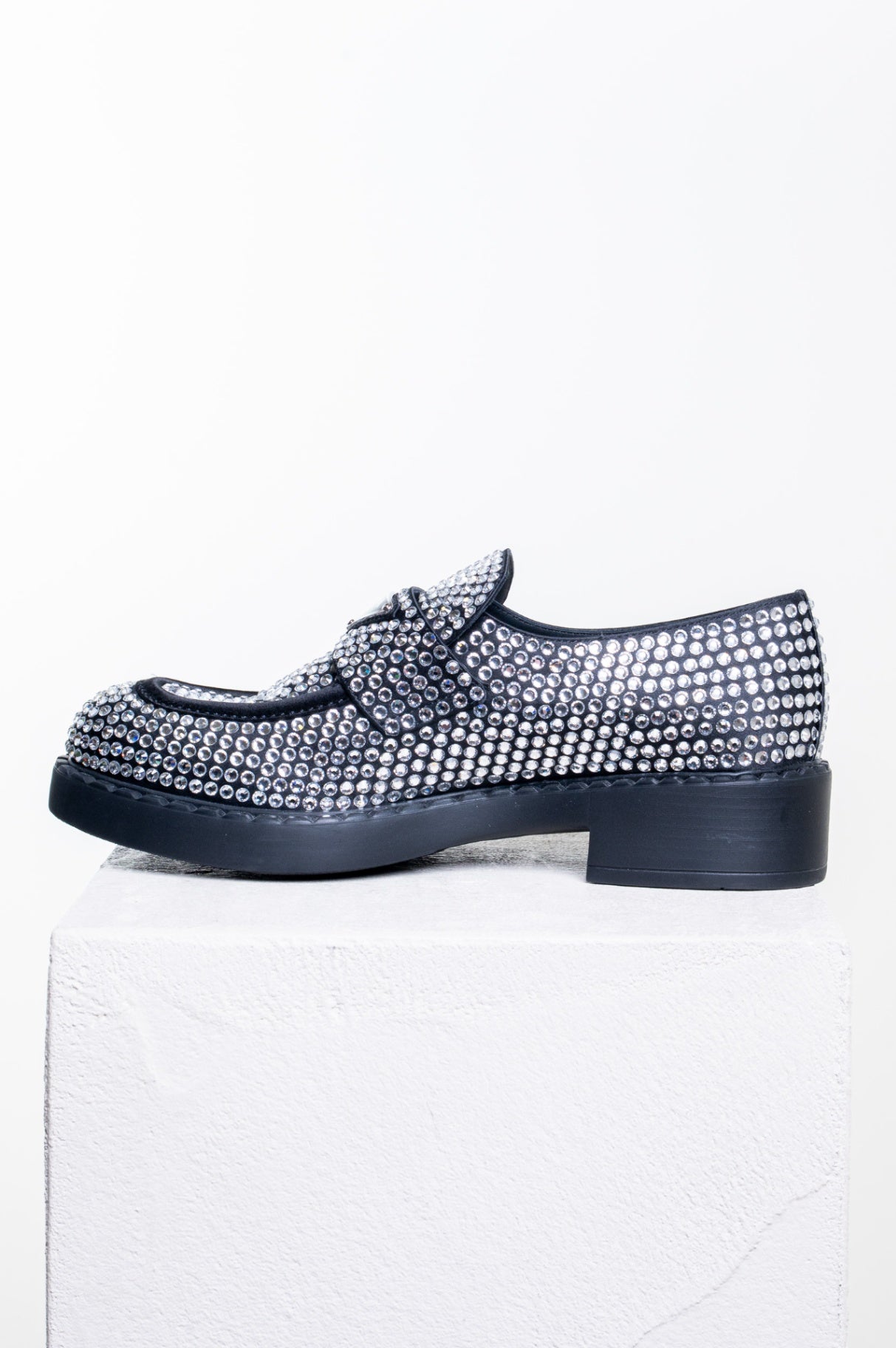 Silver/Black Crystal Embellished Loafers