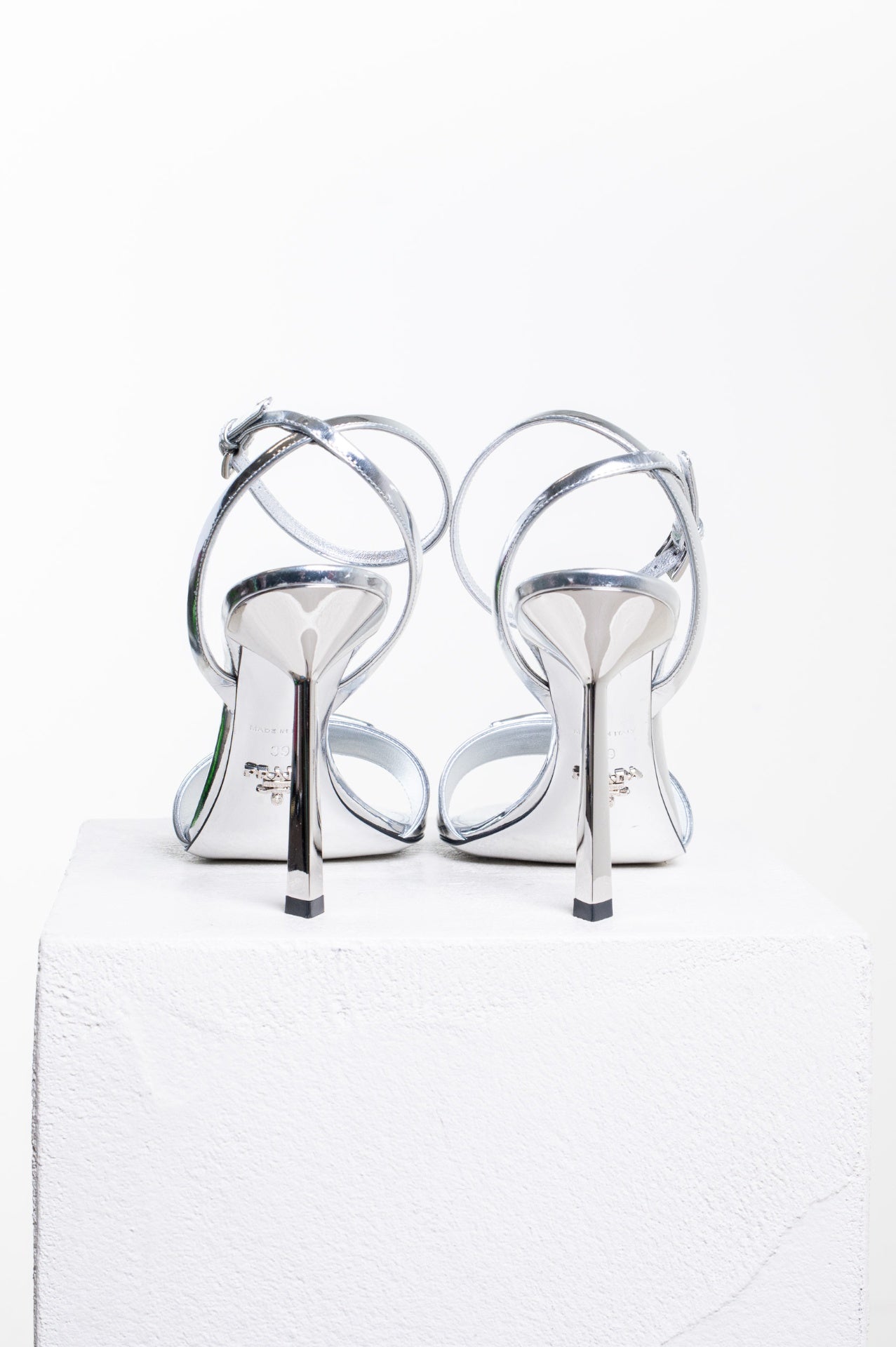 Silver Metallic Leather High-Heeled Sandals