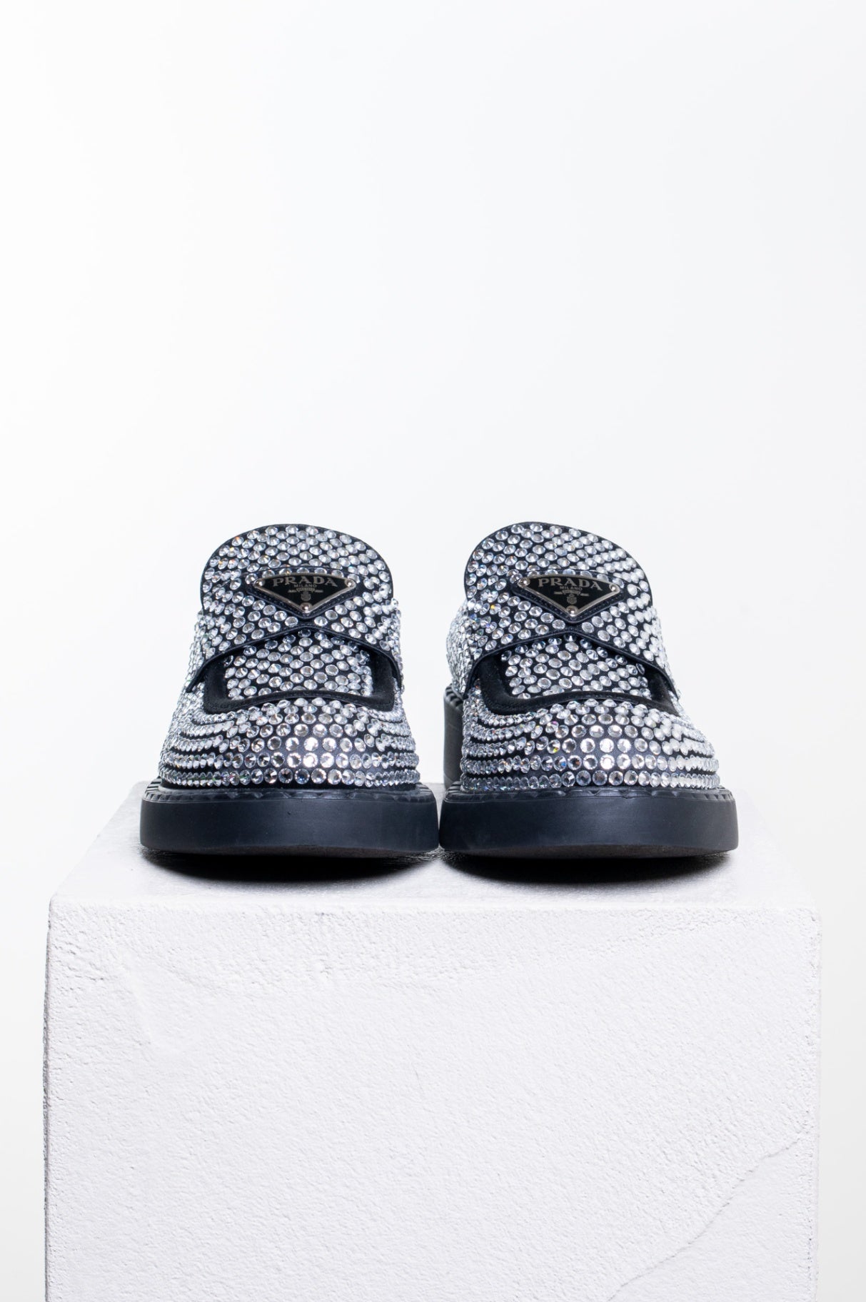 Silver/Black Crystal Embellished Loafers